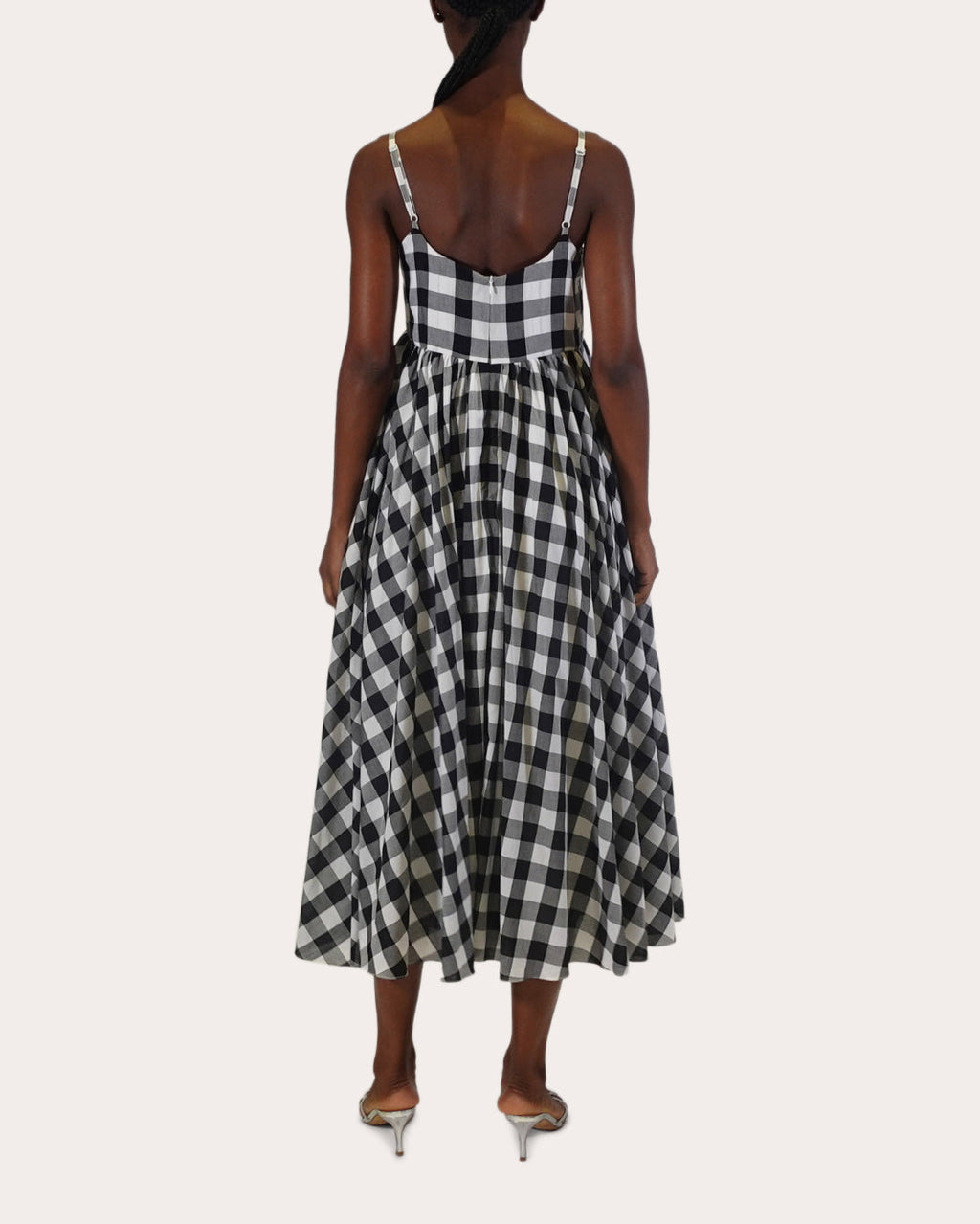 Rachel Gathered-Waist Gingham-Print Cotton Midi Dress