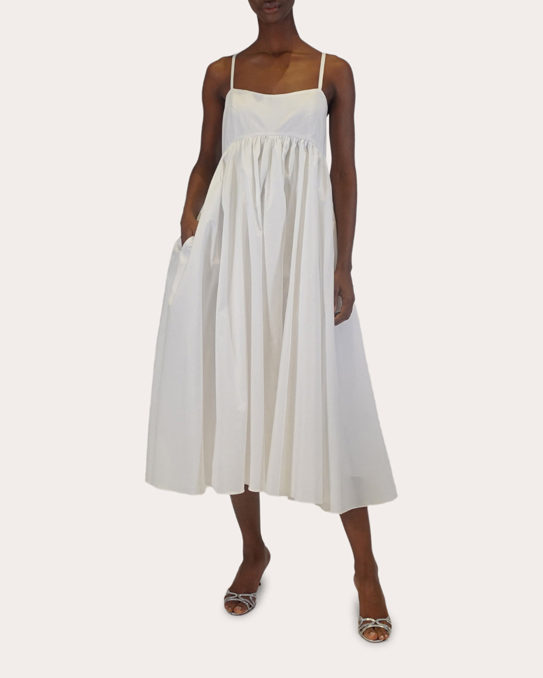 Rachel Gathered-Waist Cotton Midi Dress