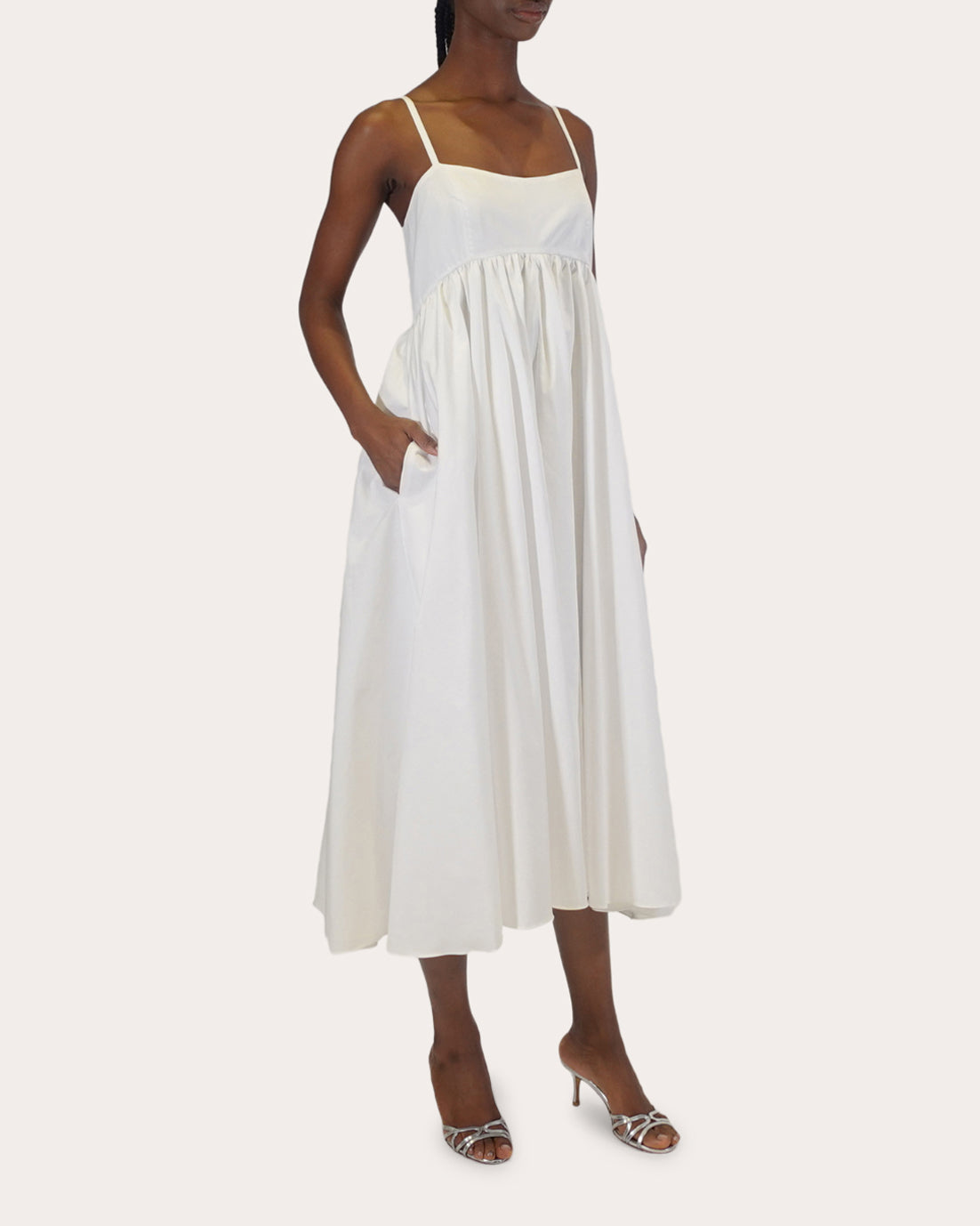 Rachel Gathered-Waist Cotton Midi Dress