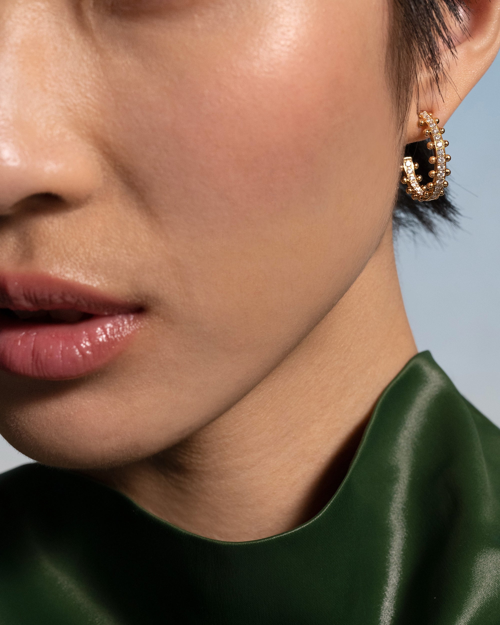 Medium 18K Gold Lab-Grown Diamond Beaded Hoop Earrings
