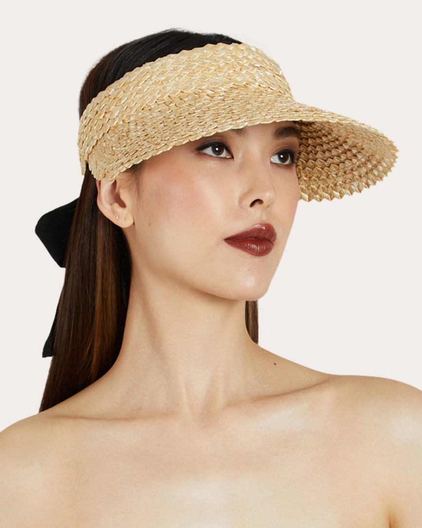 Ricky Grosgrain-Trimmed Straw Visor