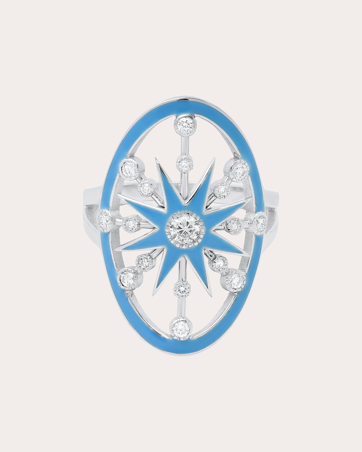 Danvou 18K Gold Light Blue Enamel and Diamond Halo Ring