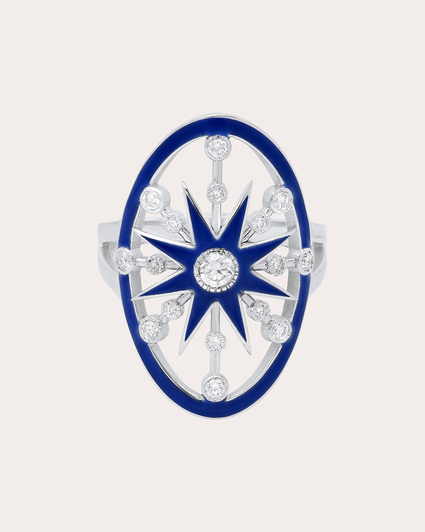 Danvou 18K Gold Blue Enamel and Diamond Halo Ring