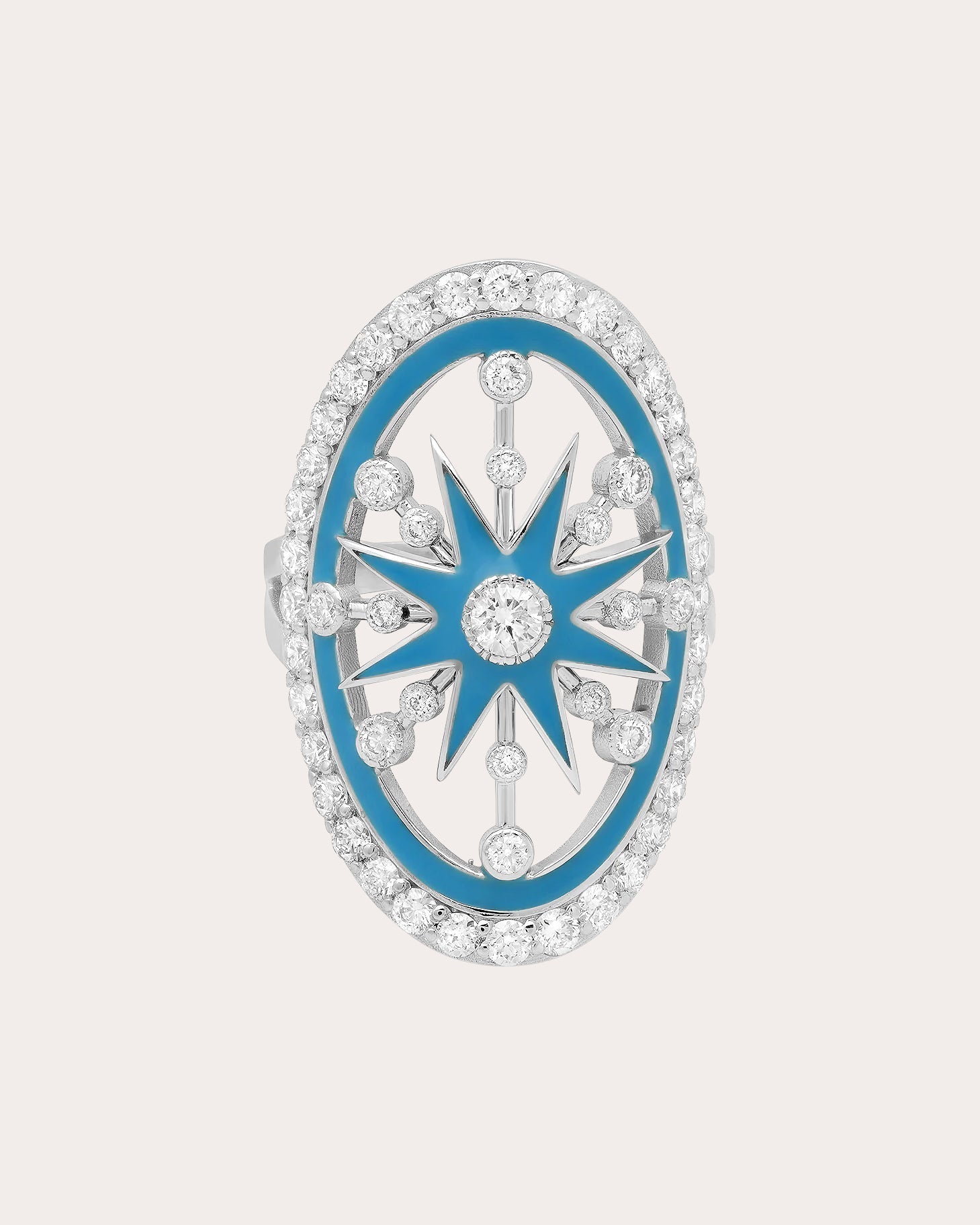Danvou 18K Gold Light Blue Enamel and Diamond Halo Ring
