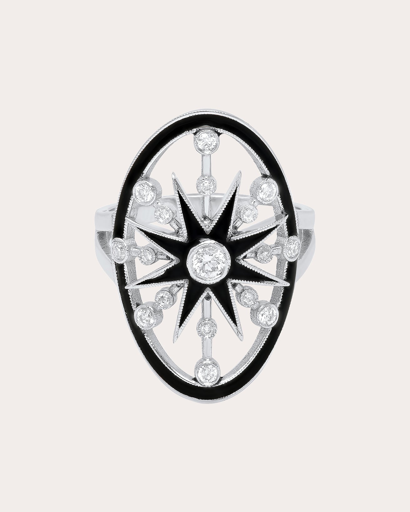 Danvou 18K Gold Black Enamel and Diamond Halo Ring