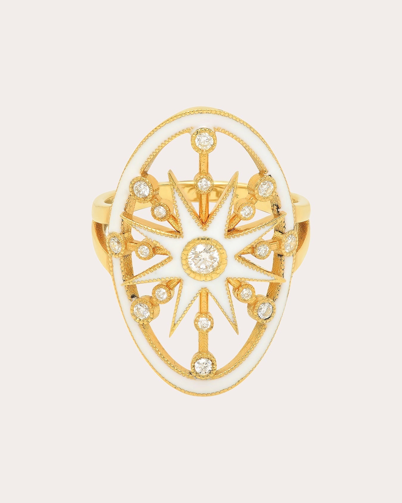Danvou 18K Gold White Enamel and Diamond Halo Ring
