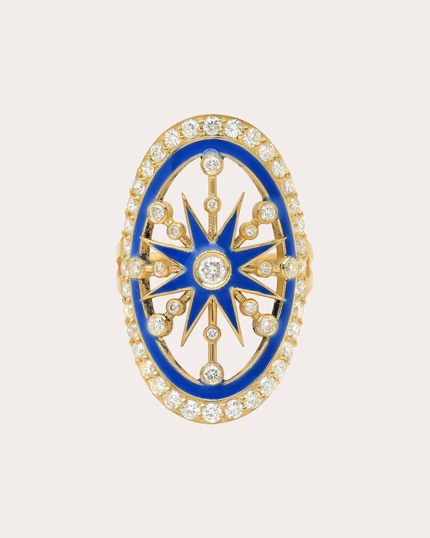 Danvou 18K Gold Blue Enamel and Diamond Halo Ring