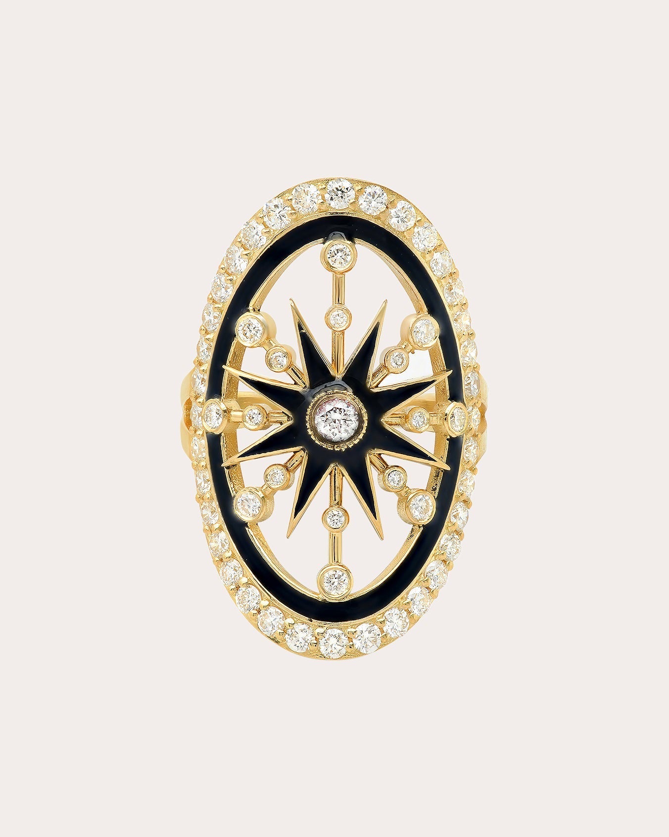 Danvou 18K Gold Black Enamel and Diamond Halo Ring