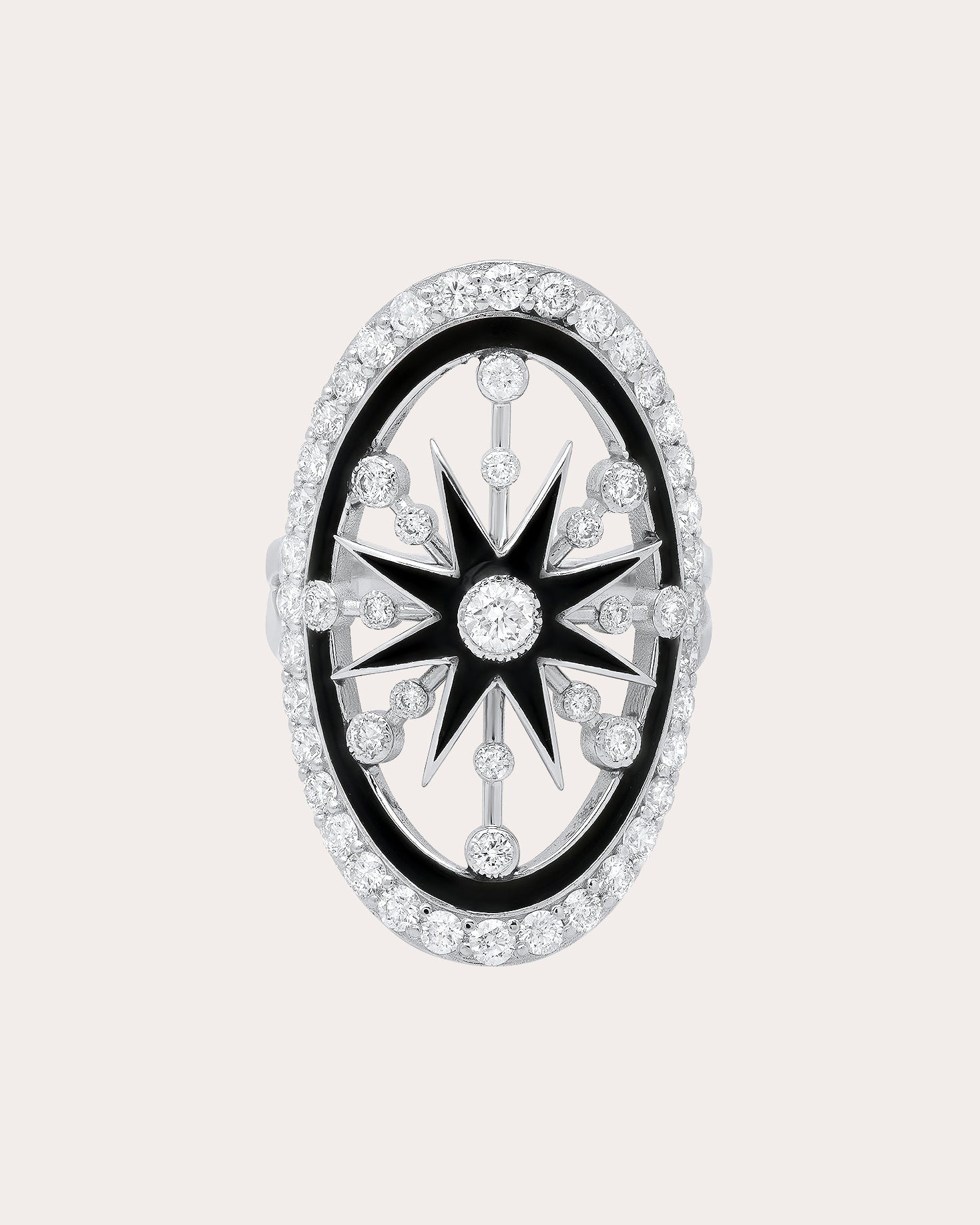 Danvou 18K Gold Black Enamel and Diamond Halo Ring