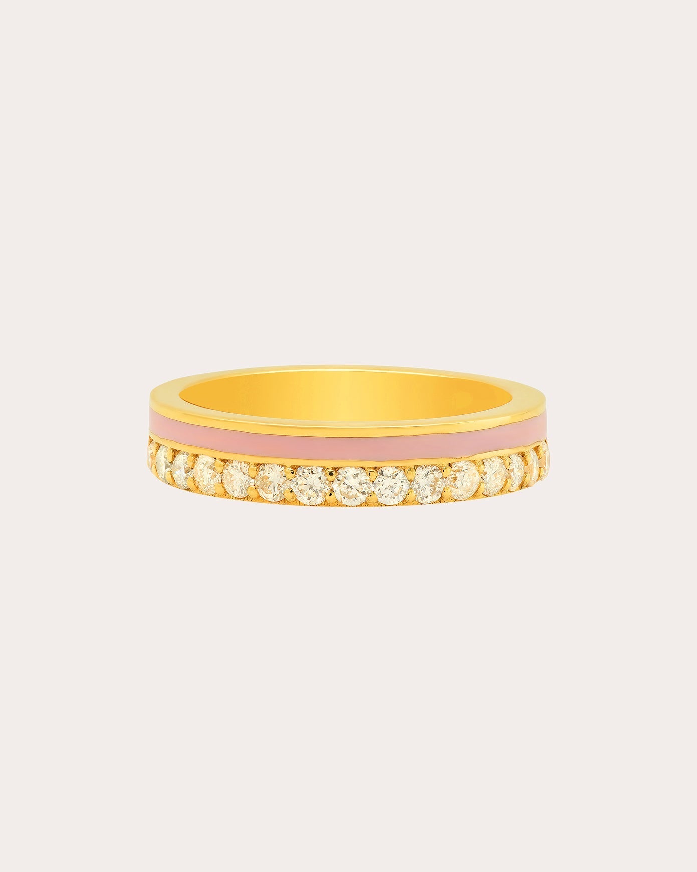 18K Gold Light Pink Enamel and Diamond Band Ring
