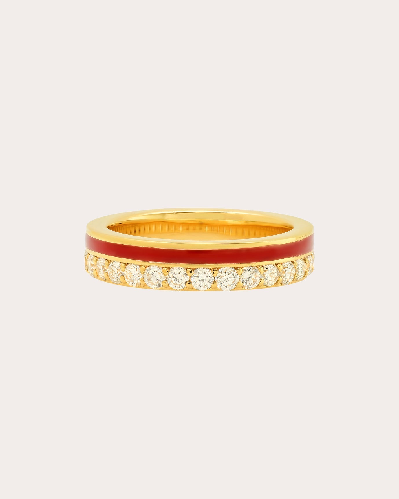 18K Gold Red Enamel and Diamond Band Ring