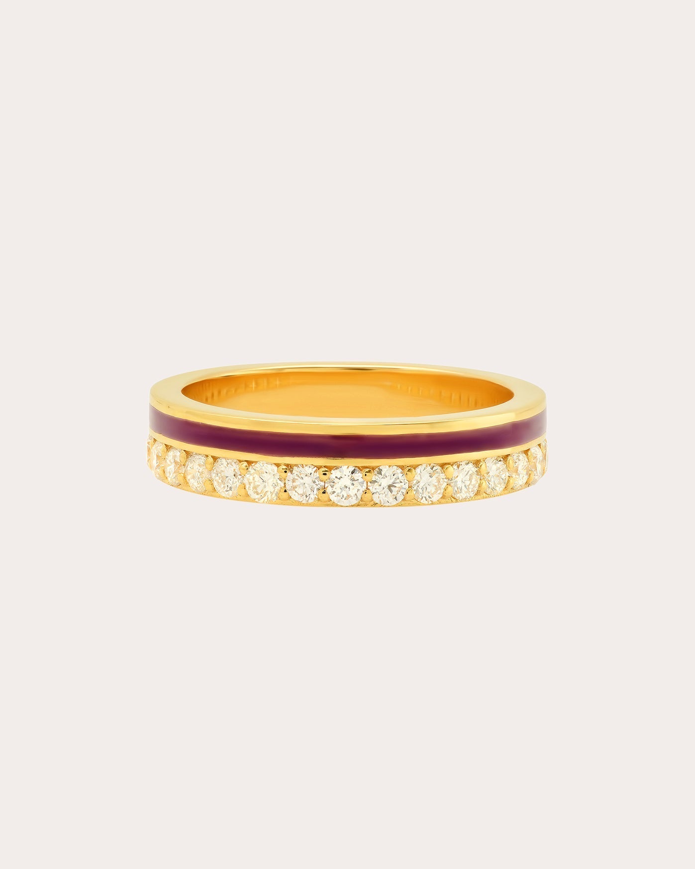 18K Gold Burgundy Enamel and Diamond Band Ring