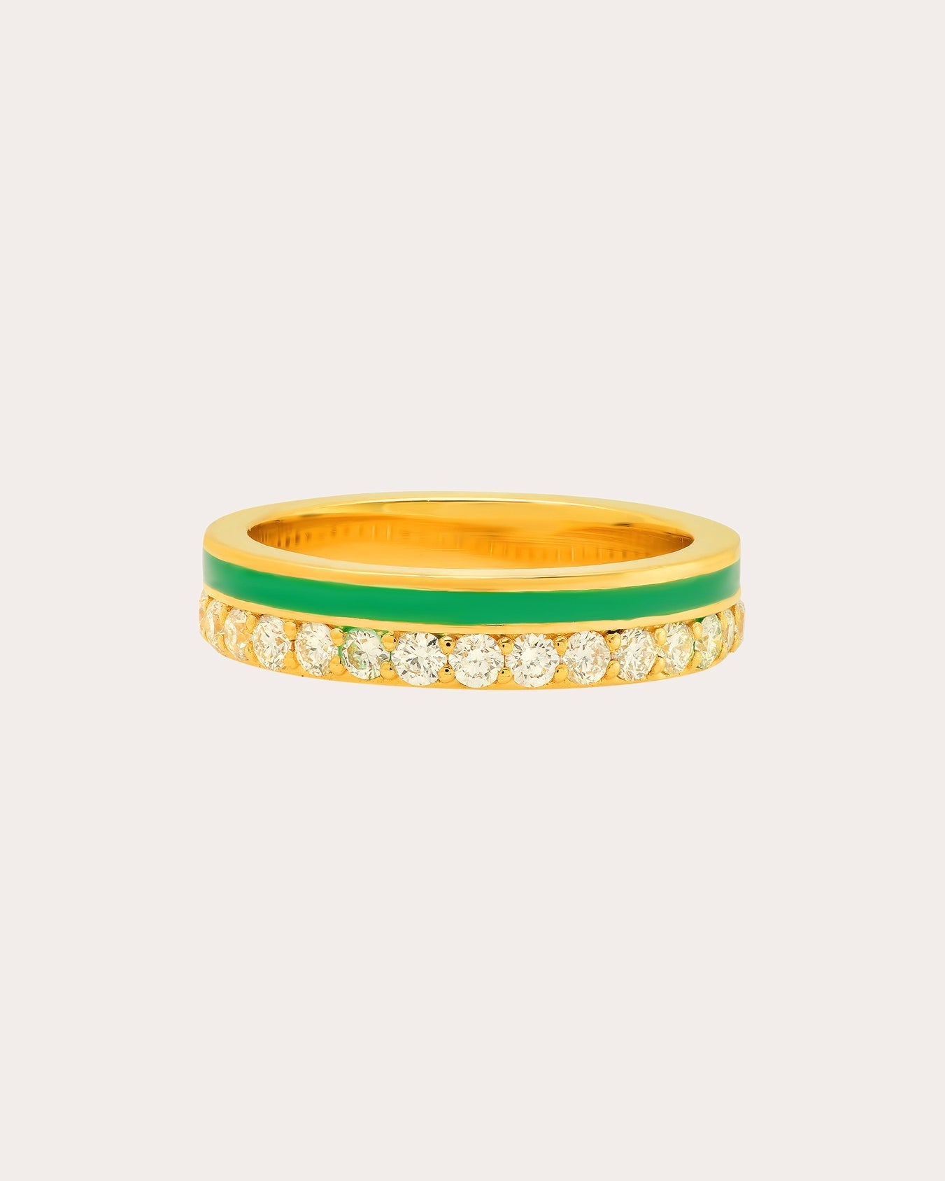 18K Gold Green Enamel and Diamond Band Ring