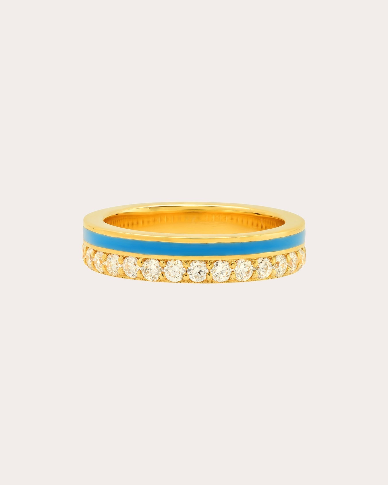 18K Gold Light Blue Enamel and Diamond Band Ring