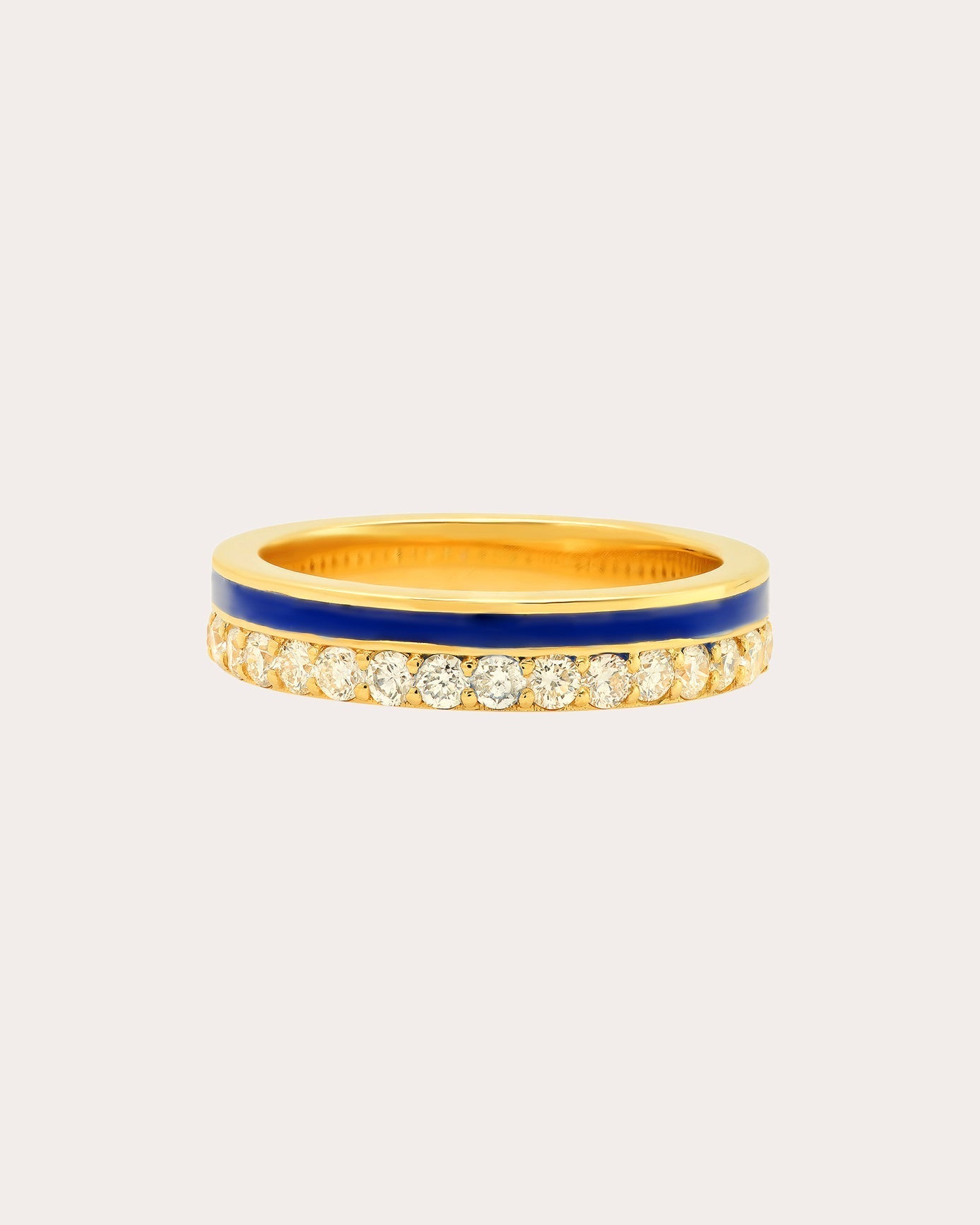 18K Gold Blue Enamel and Diamond Band Ring