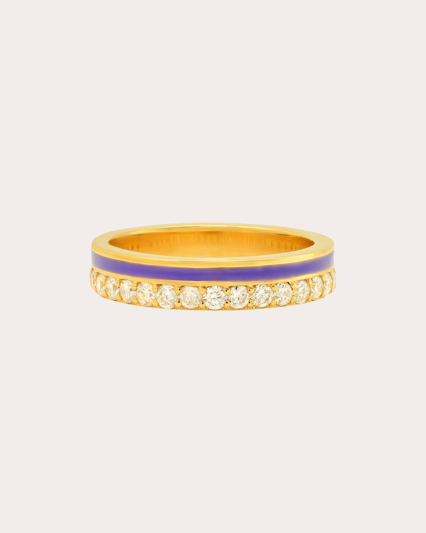 18K Gold Lilac Enamel and Diamond Band Ring