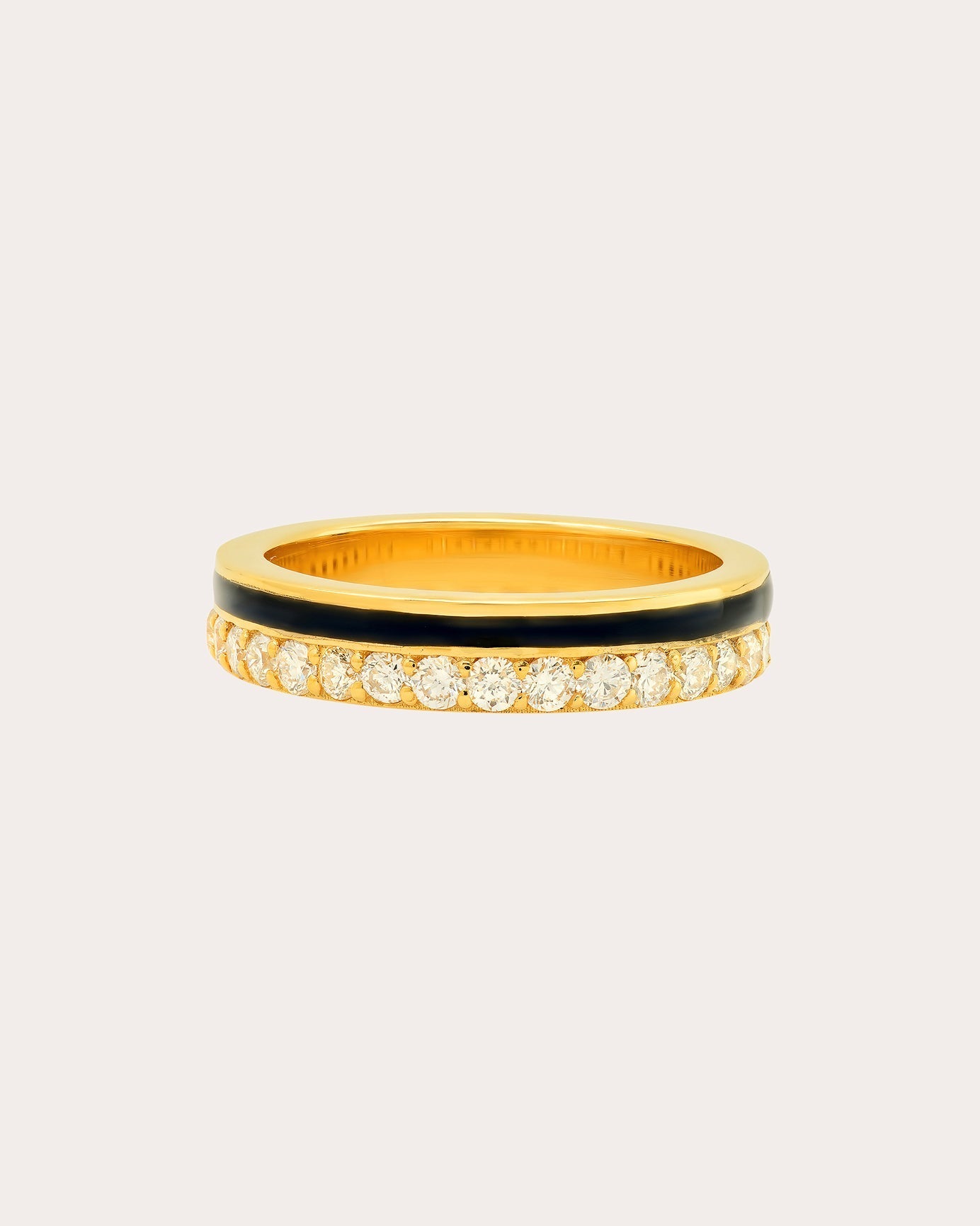 18K Gold Black Enamel and Diamond Band Ring