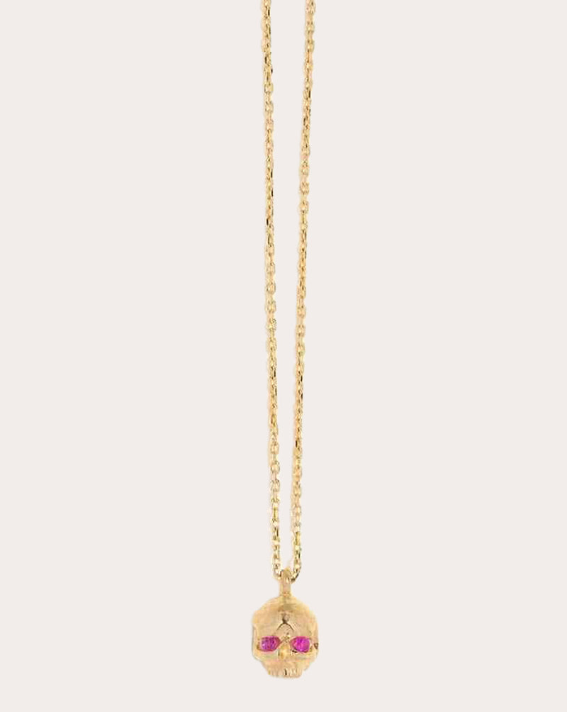 Momento Mori 14K Gold Ruby Skull Pendant Necklace