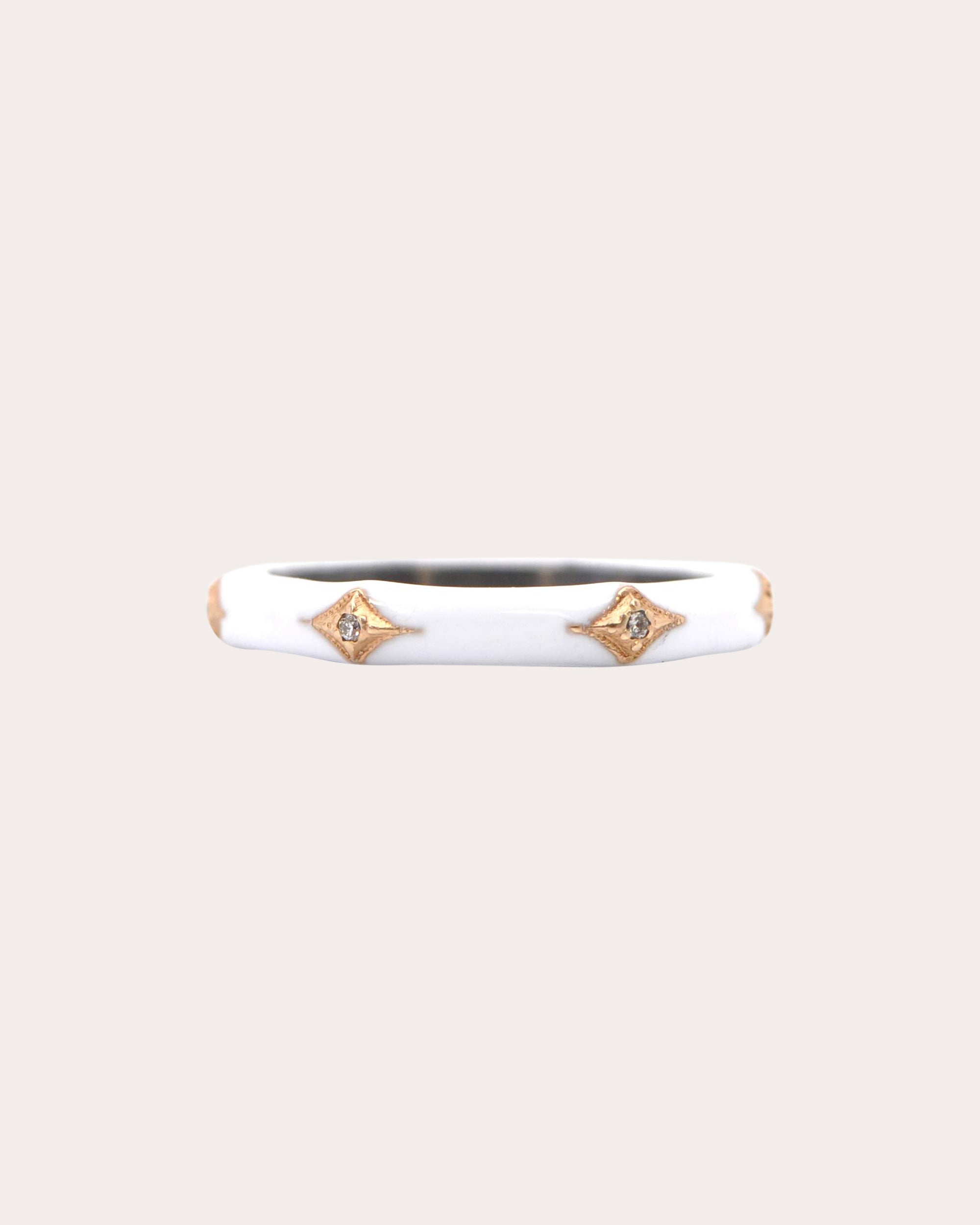 Sterling Silver 18K Gold Enamel and Diamond Stackable Ring