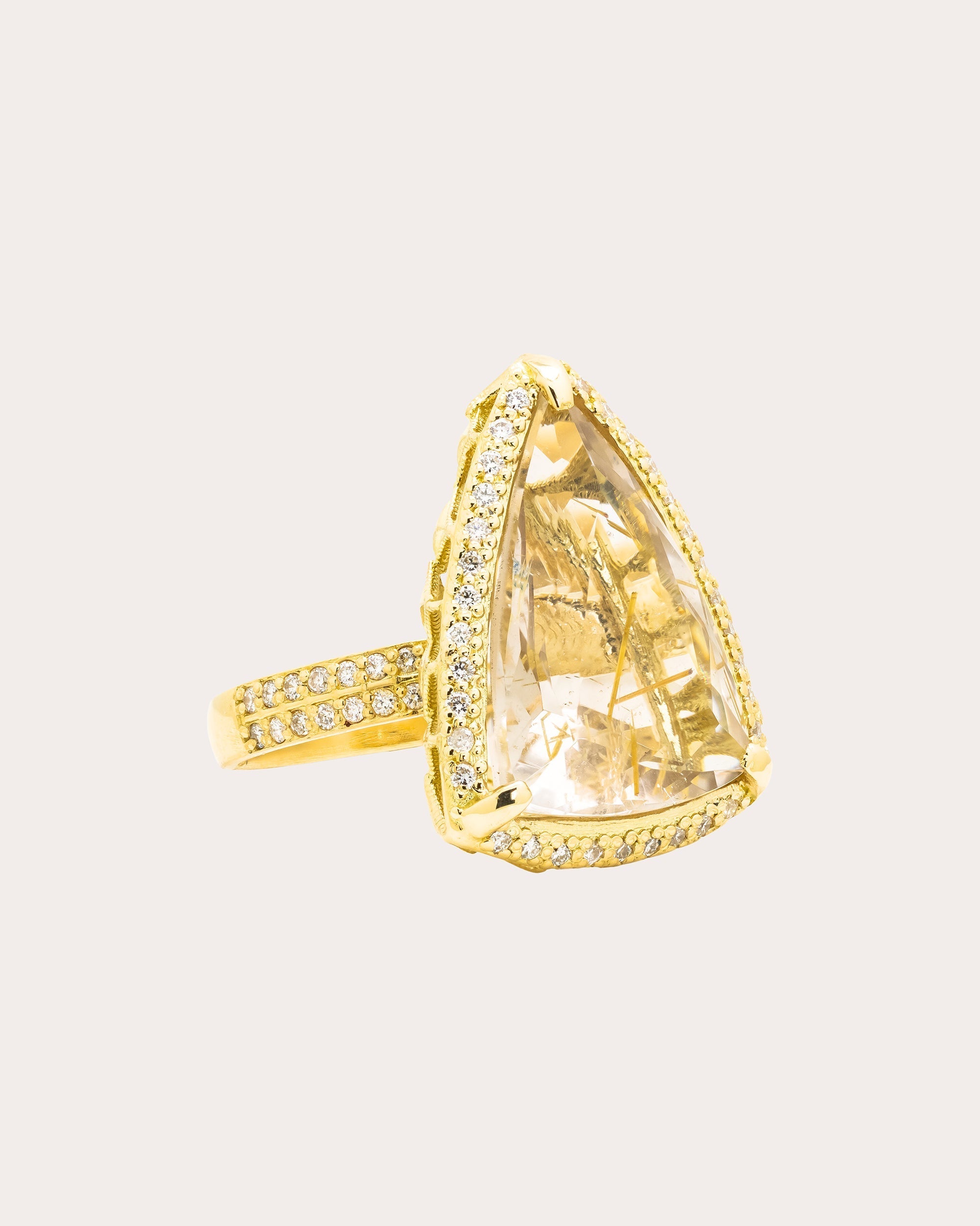 18K Gold Rutile Quartz and Diamond Ring