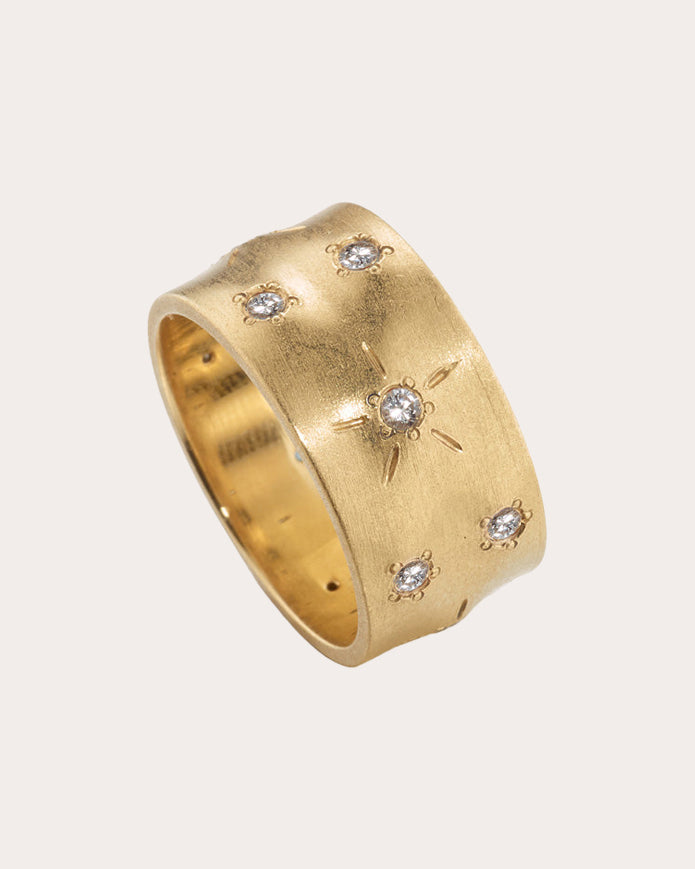 Circle of 5ths 18K Gold Diamond Cigar Band Ring
