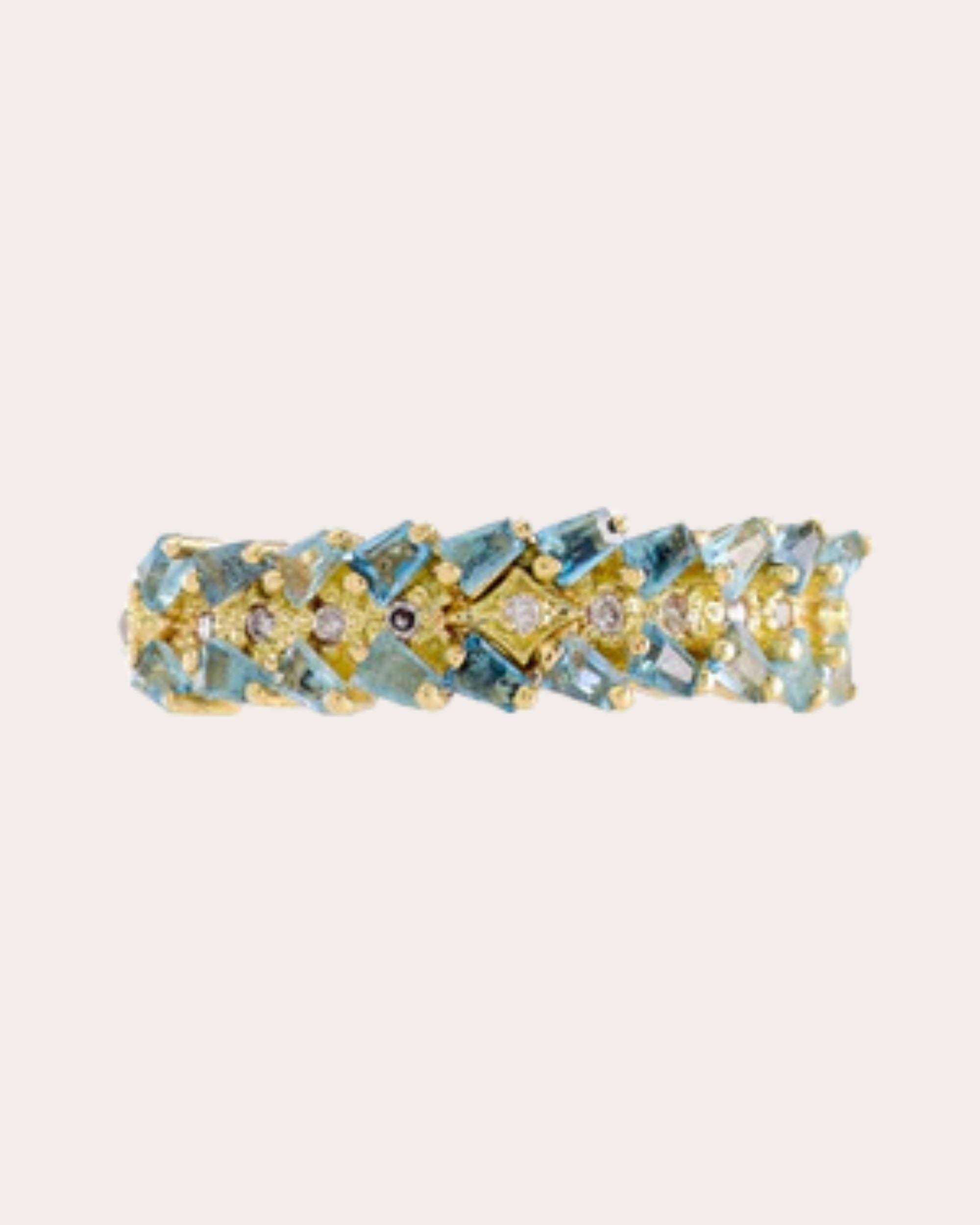 18K Gold Sterling Silver Aquamarine and Diamond Stackable Ring