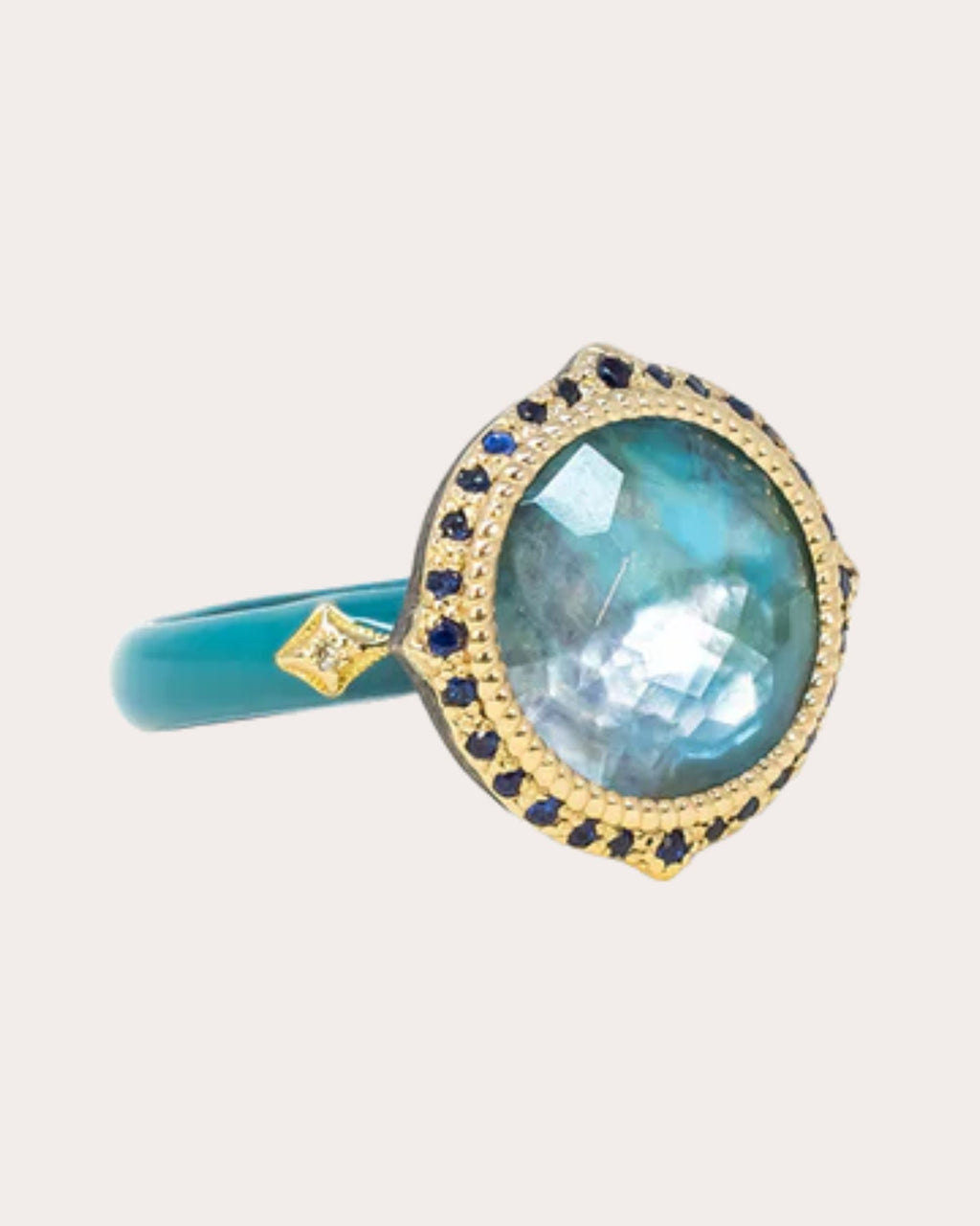 Sterling Silver 14K Gold Enamel Opal and Diamond Ring