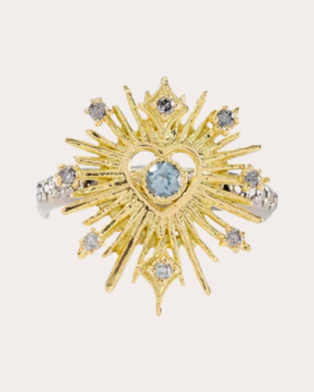 Radiating Heart Sterling Silver 18K Gold Spinel and Diamond Ring
