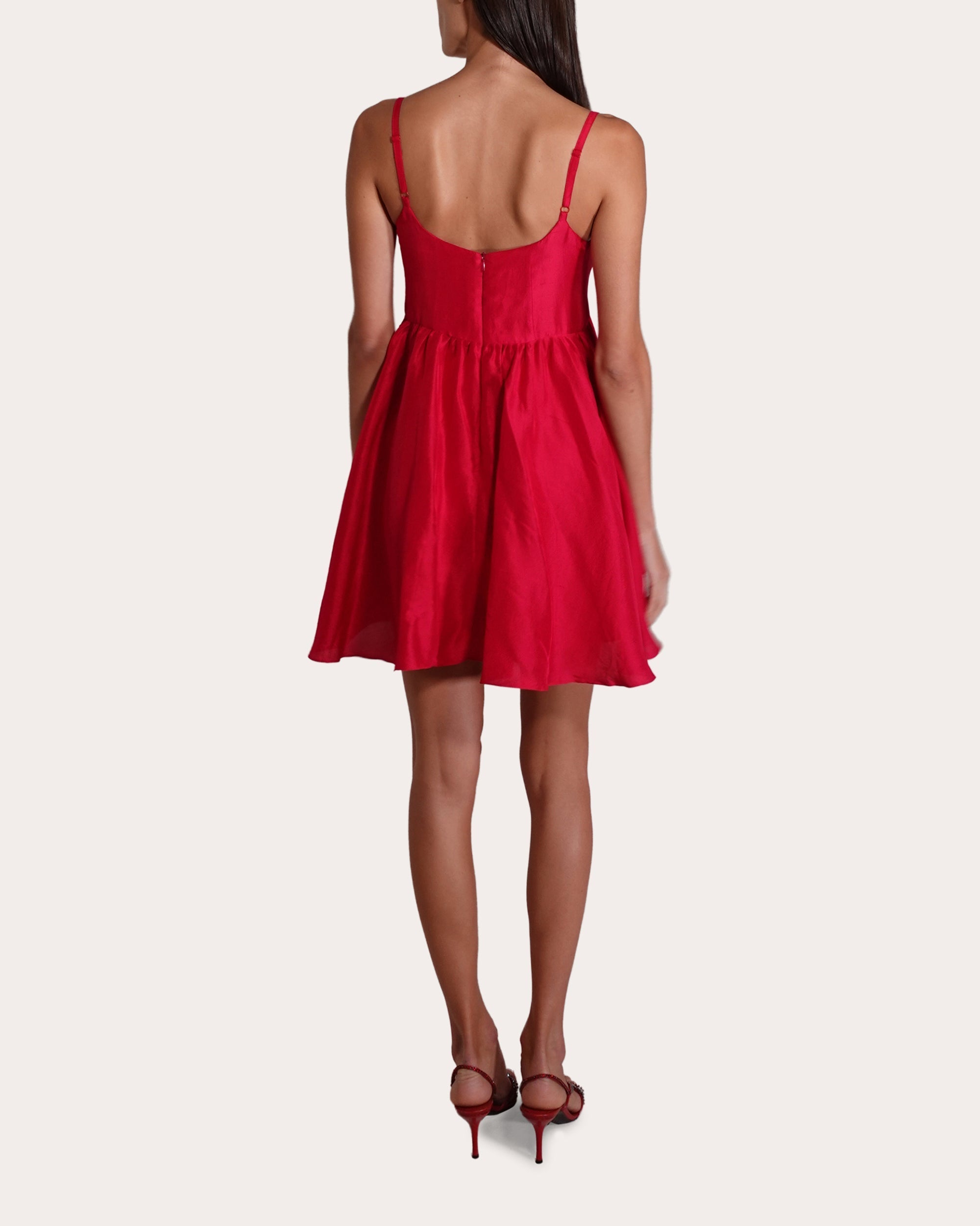 Rachel Gathered-Waist Silk Mini Dress