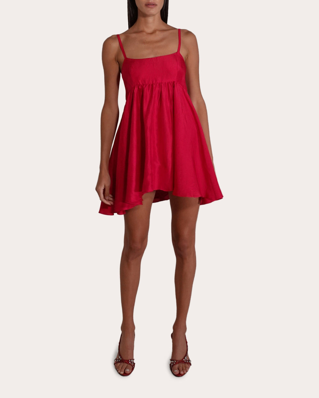 Rachel Gathered-Waist Silk Mini Dress