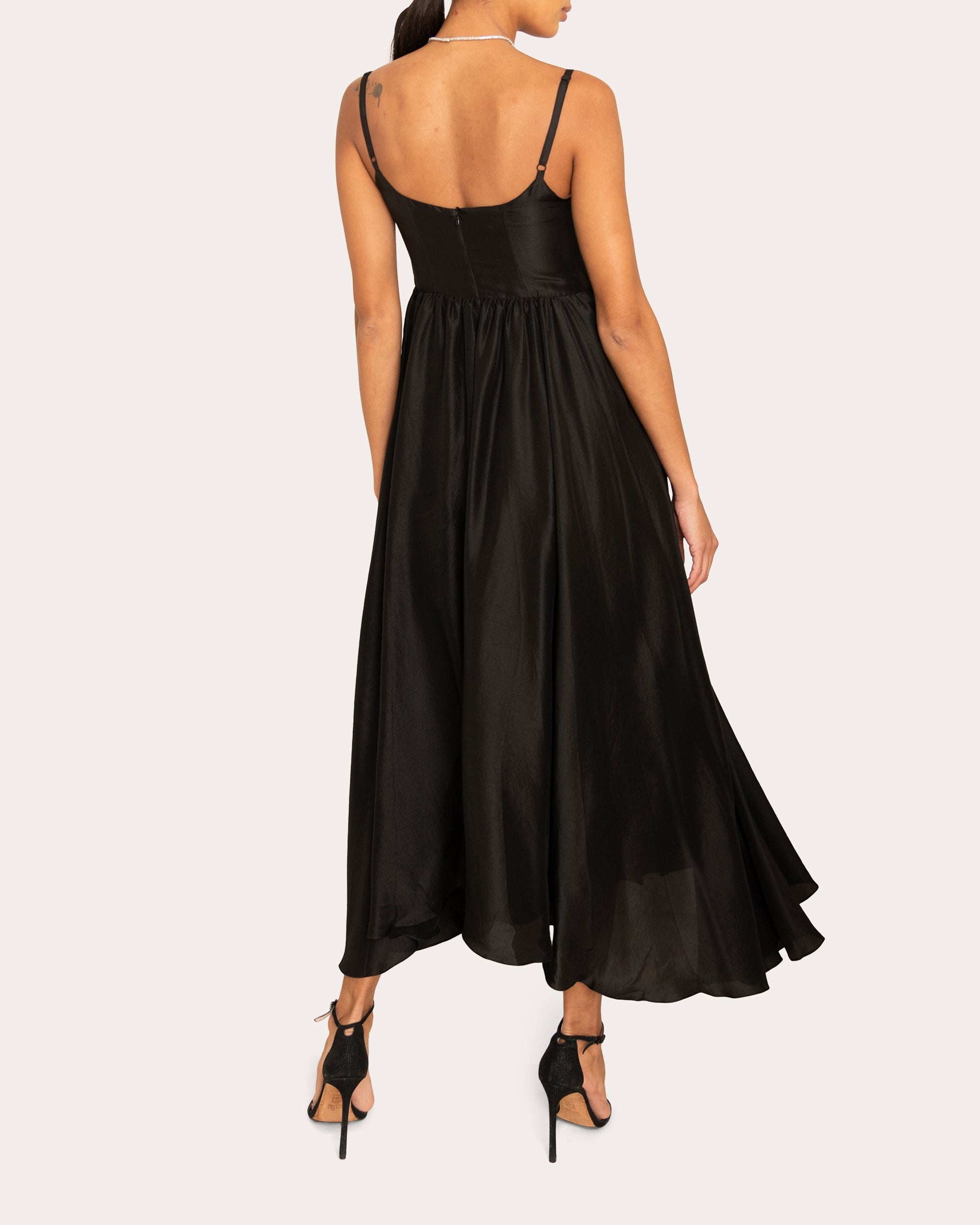 Rachel Gathered-Waist Silk Midi Dress