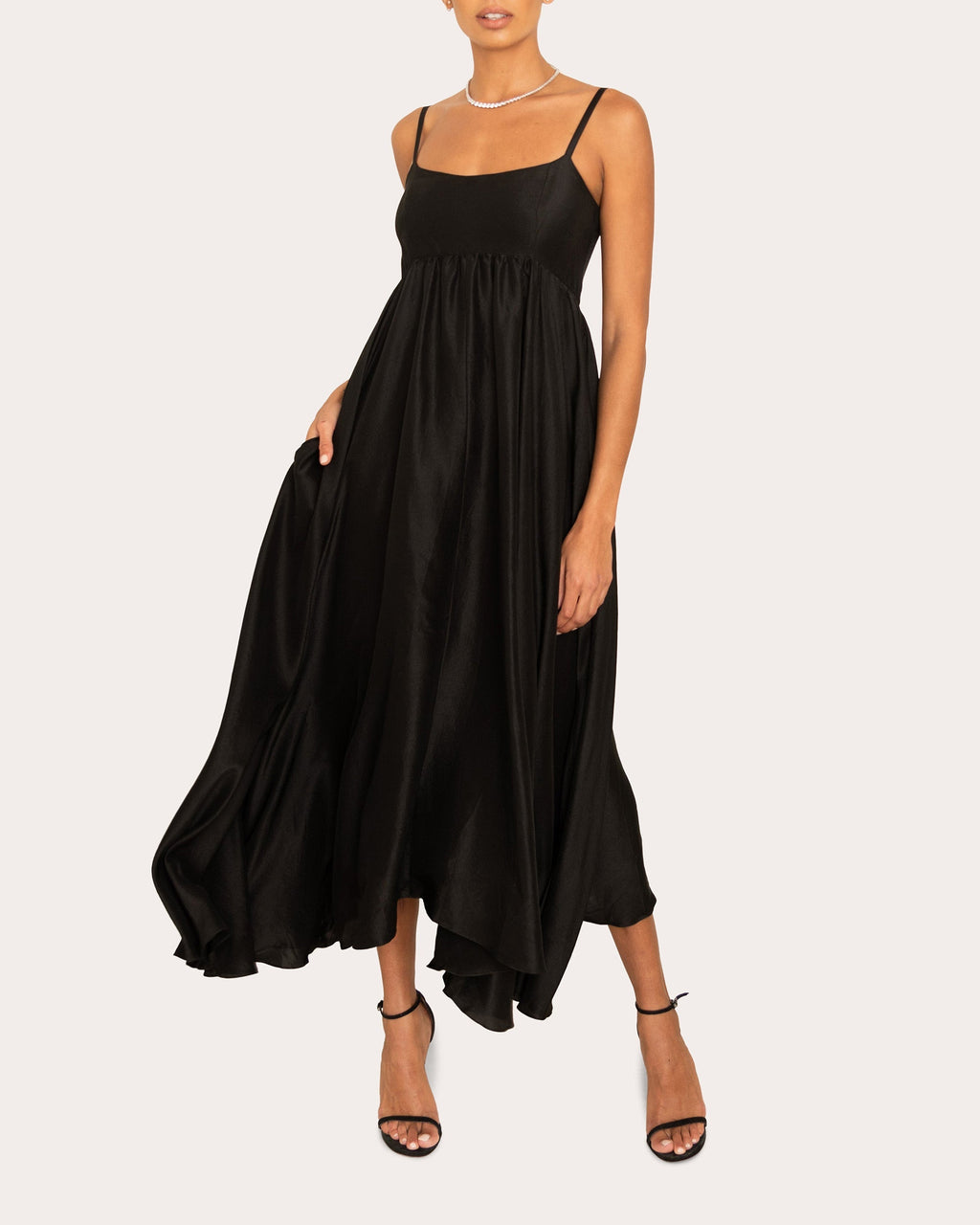 Rachel Gathered-Waist Silk Midi Dress