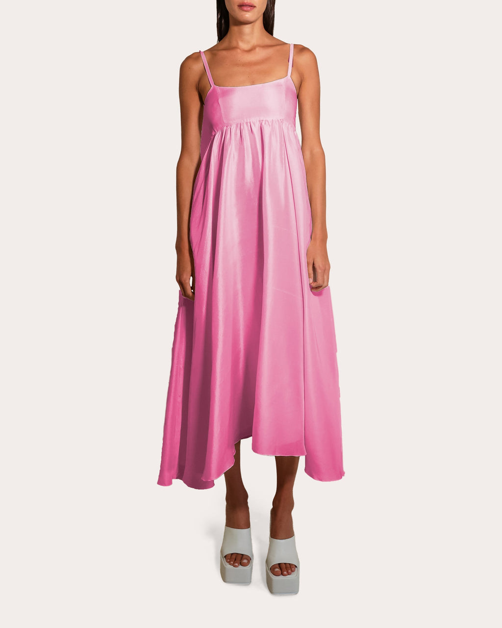 Rachel Gathered-Waist Silk Midi Dress