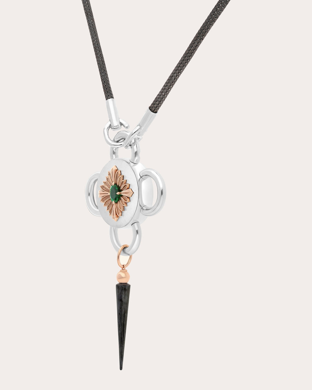 Bolt 18K Gold Recycled Sterling Silver and Emerald Pendant Necklace