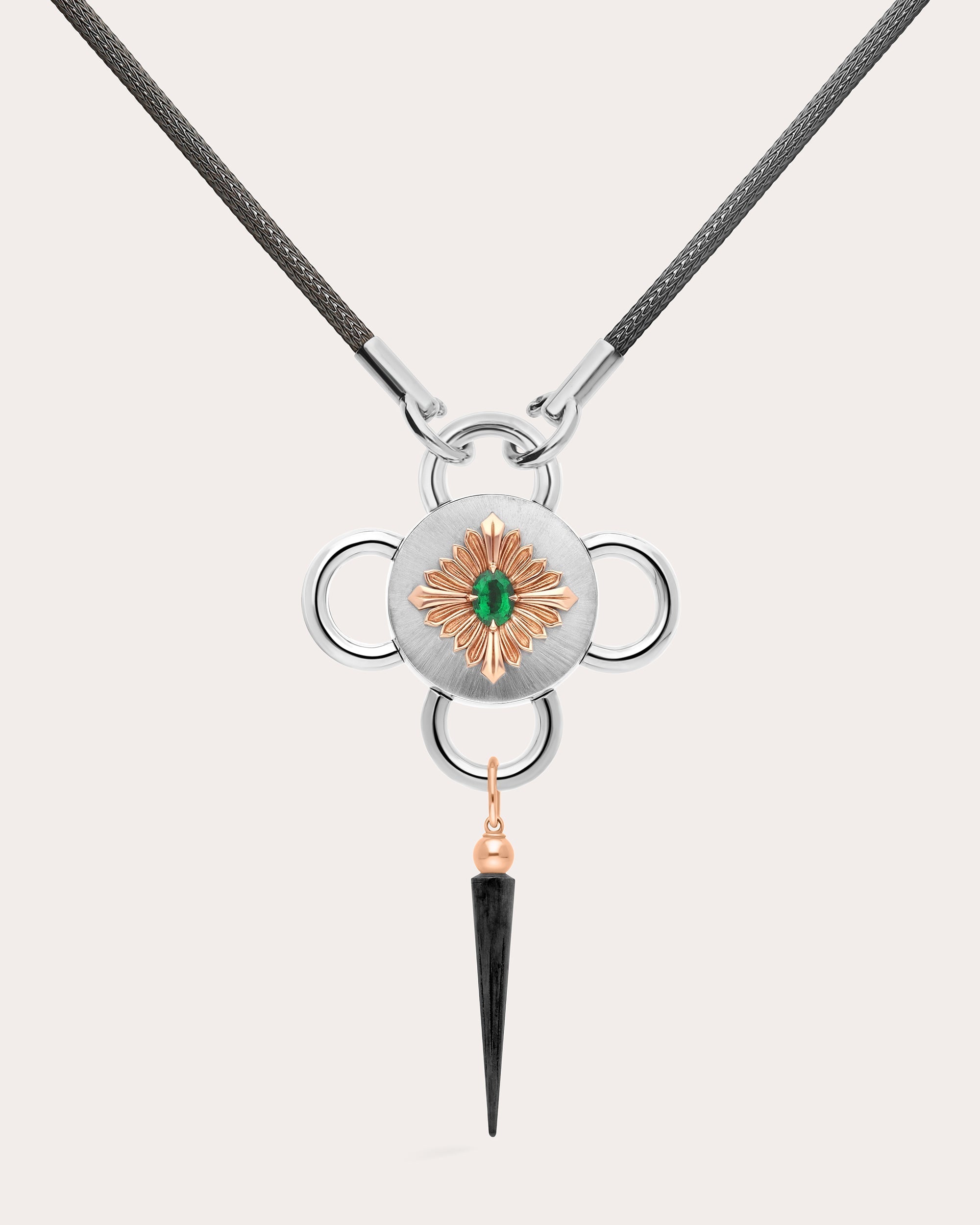 Bolt 18K Gold Recycled Sterling Silver and Emerald Pendant Necklace