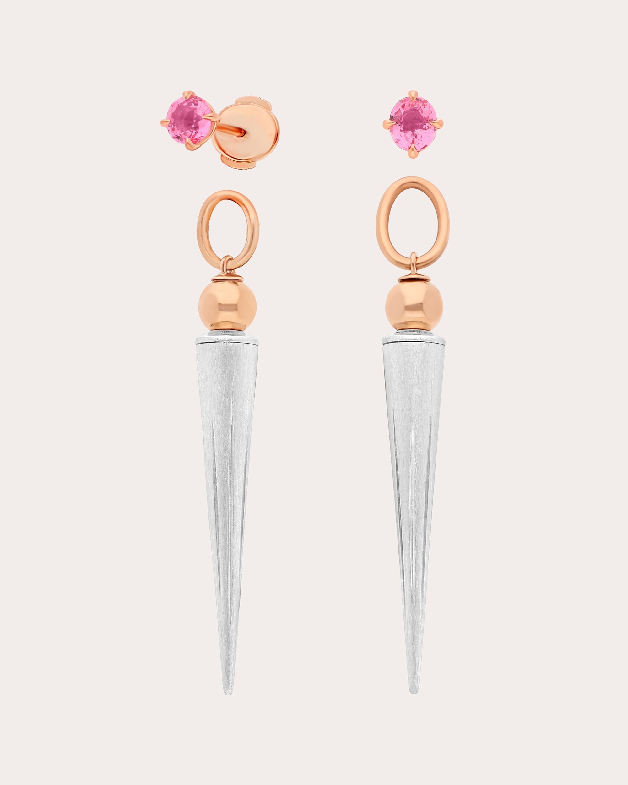 Pampille 18K Gold Recycled Sterling Silver and Pink Spinel Spike Earrings