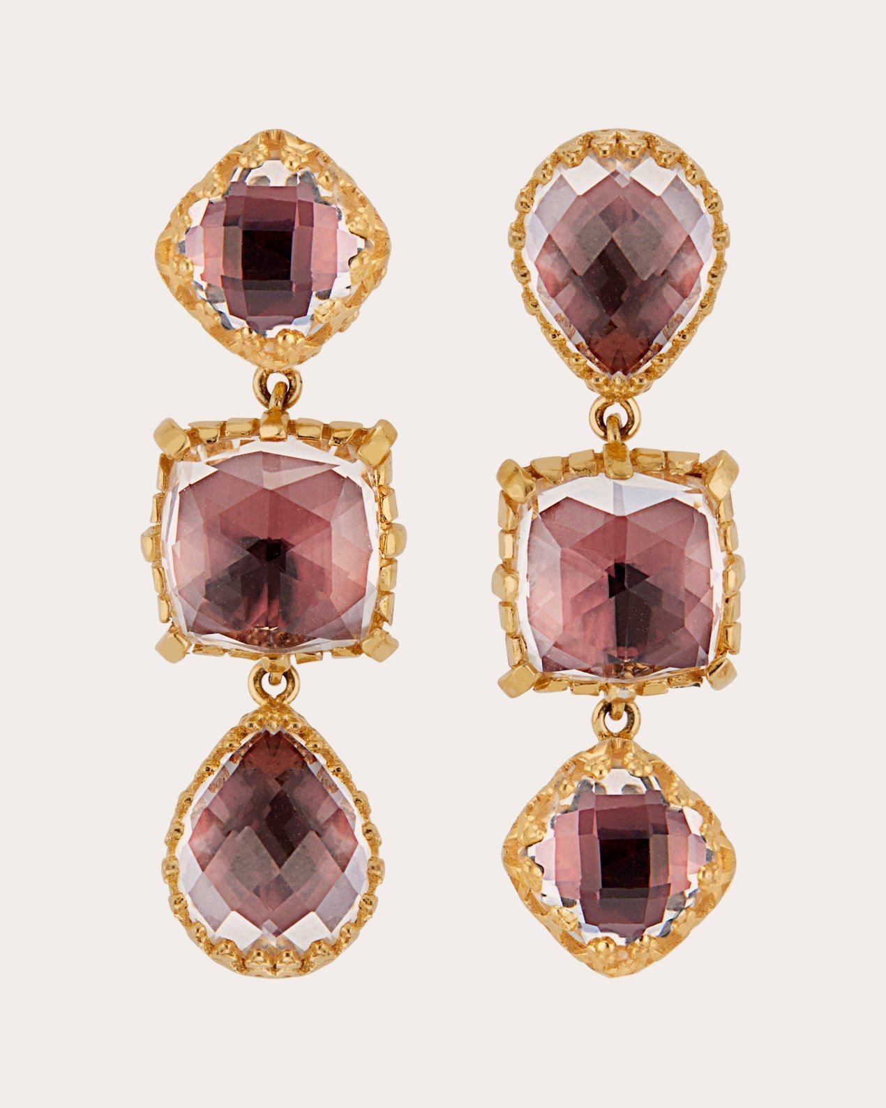 Cognac Foil Sadie Triple-Drop Earrings