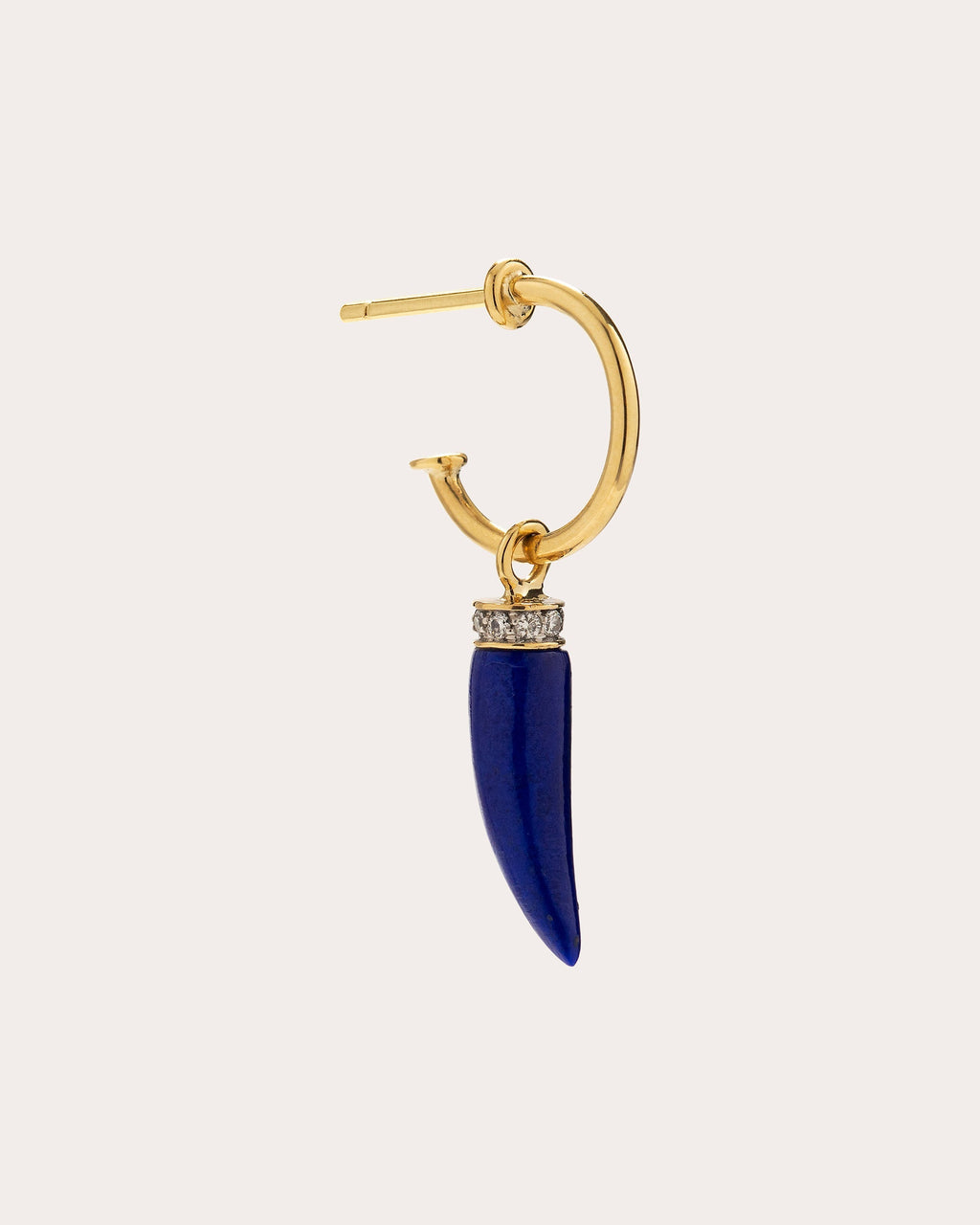 Horn 18K Gold Lapis Lazuli and Diamond Single Hoop Earring