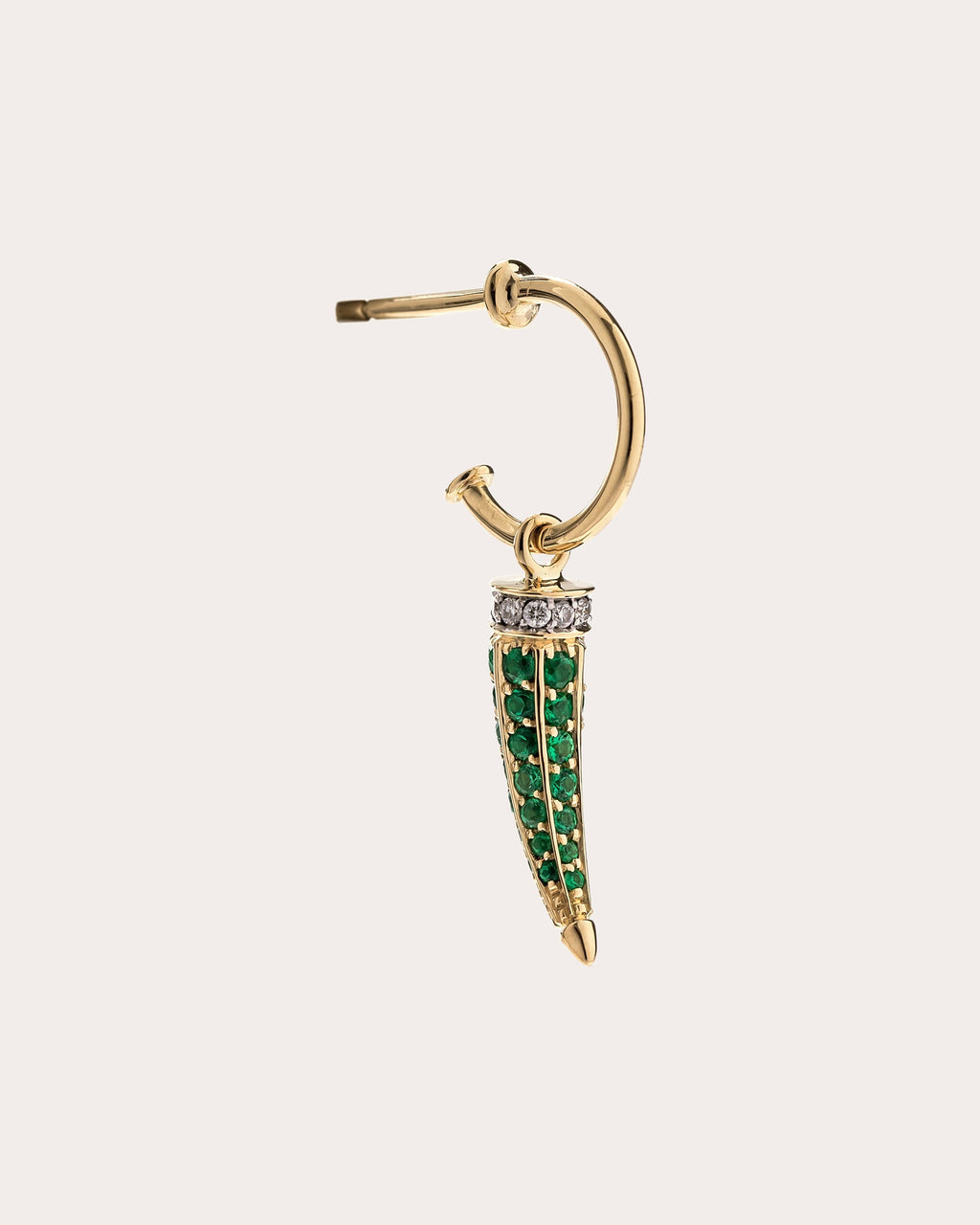Horn 18K Gold Emerald and Diamond Single Hoop Earring
