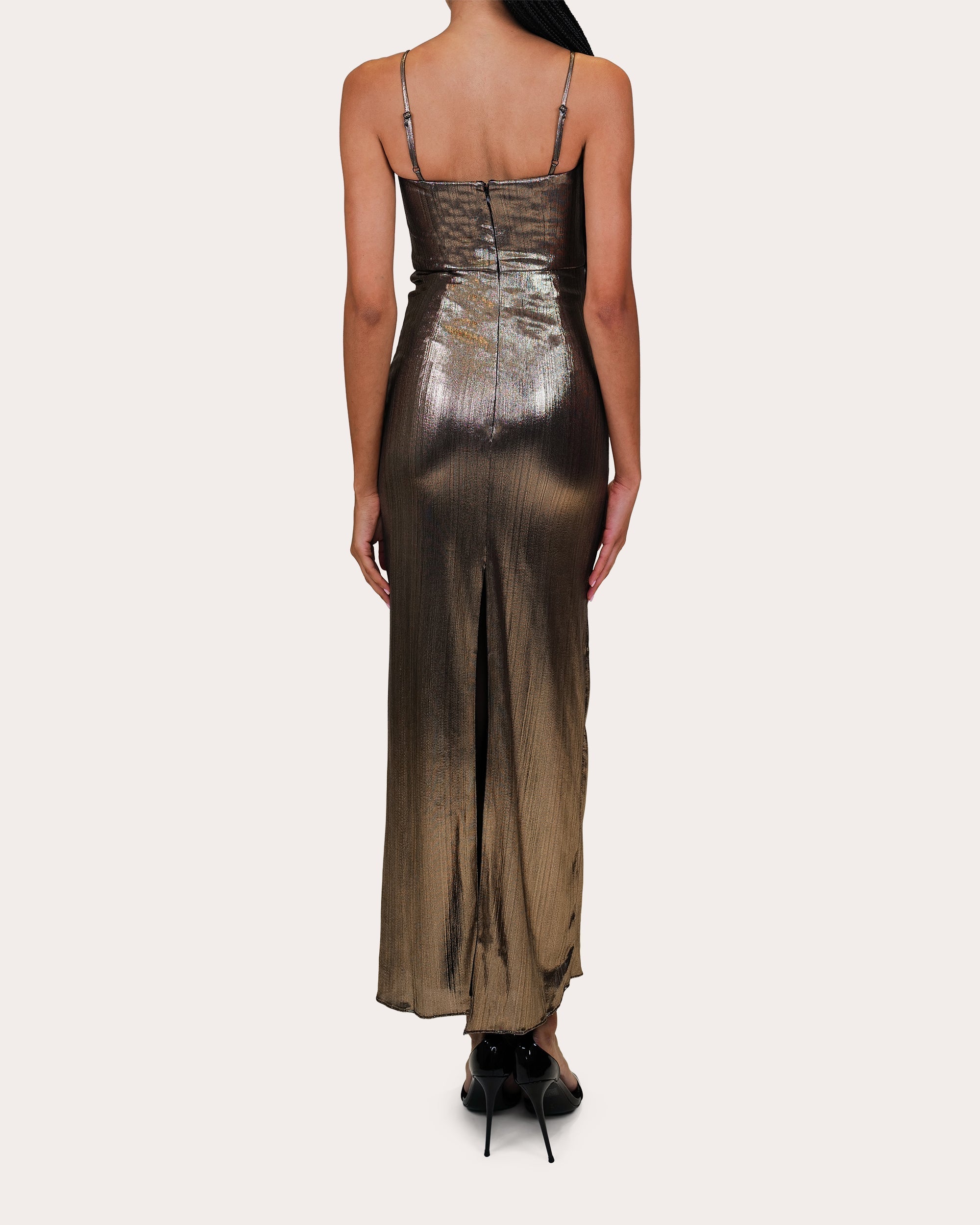 Sarika Metallic Lamé Midi Dress