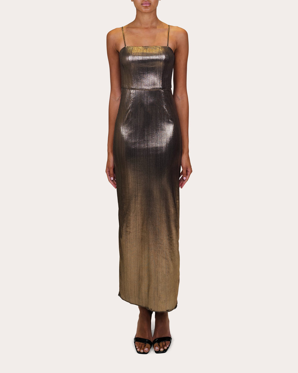 Sarika Metallic Lamé Midi Dress