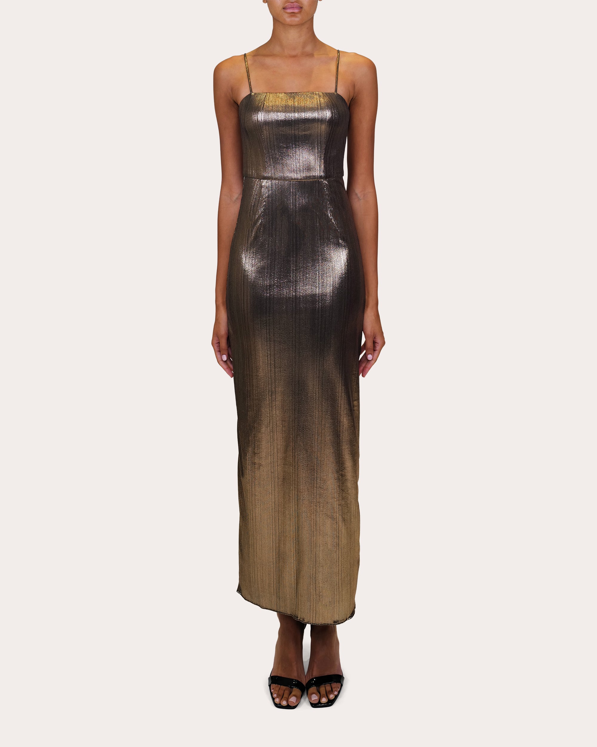 Sarika Metallic Lamé Midi Dress