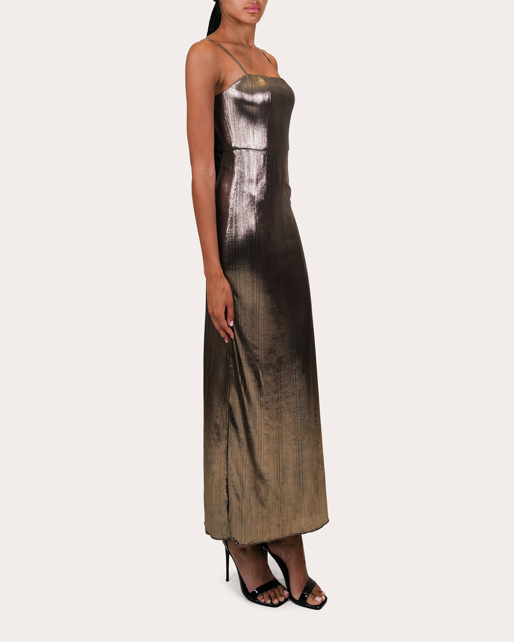 Sarika Metallic Lamé Midi Dress