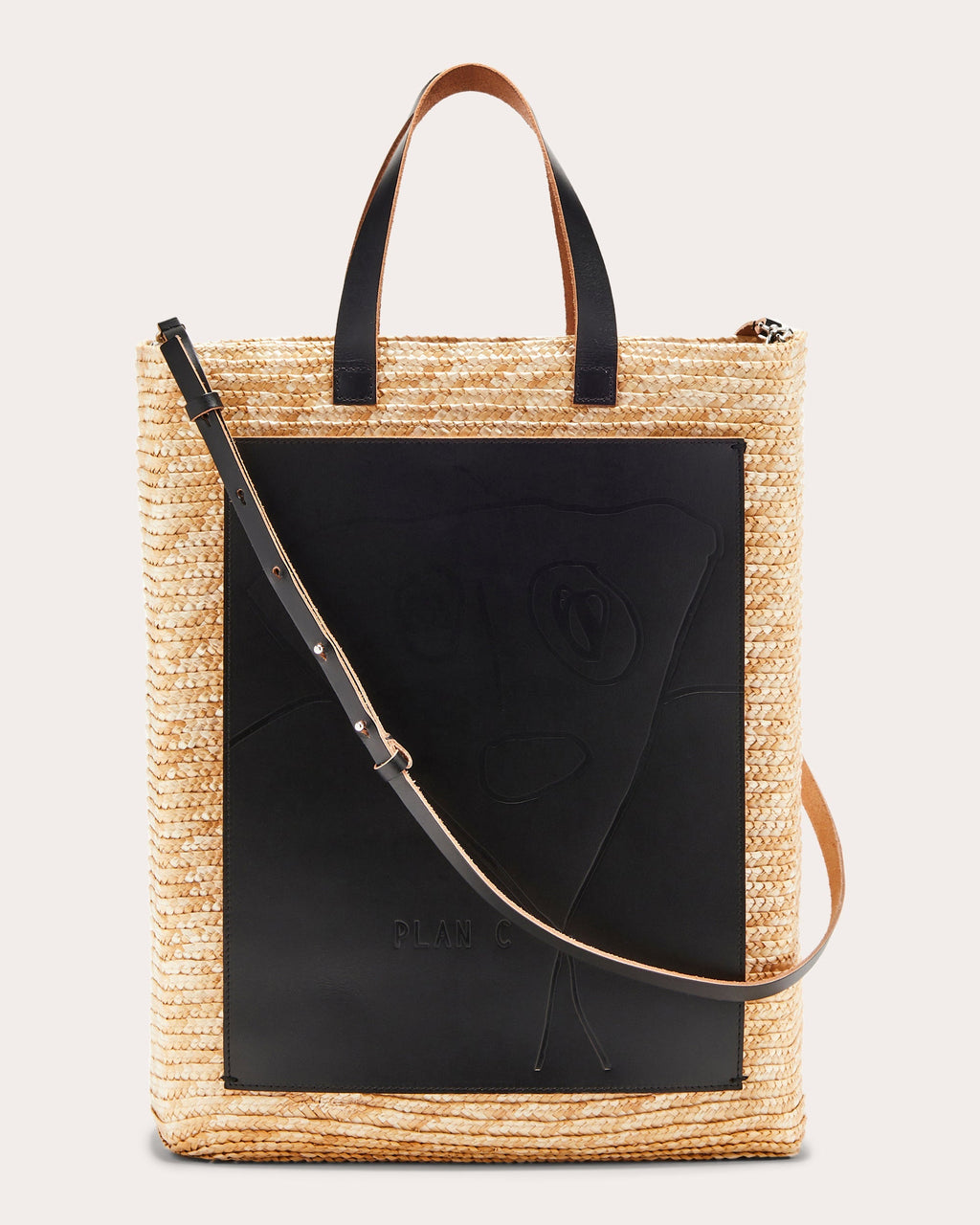 Big Straw Leather-Paneled Straw Tote