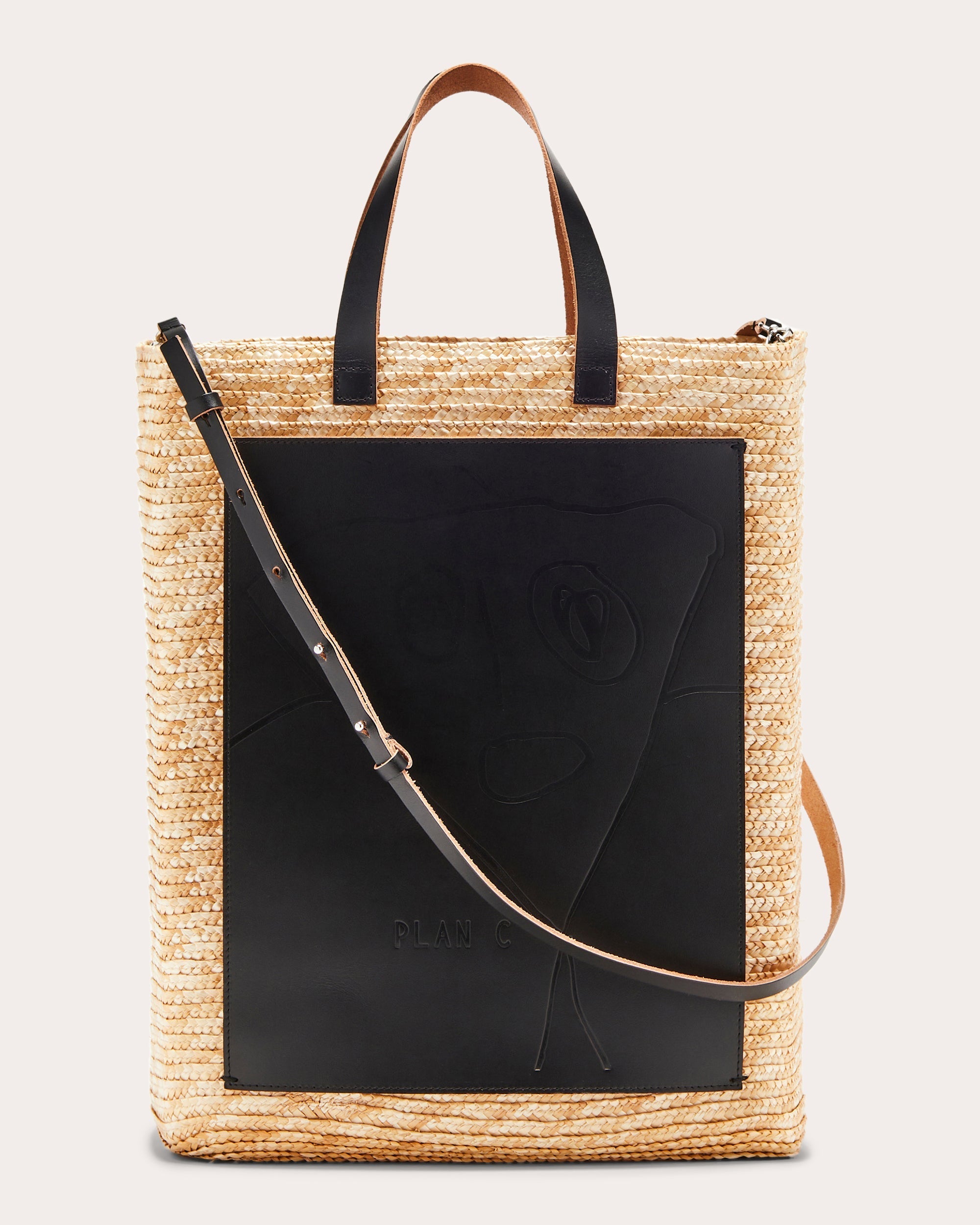 Big Straw Leather-Paneled Straw Tote