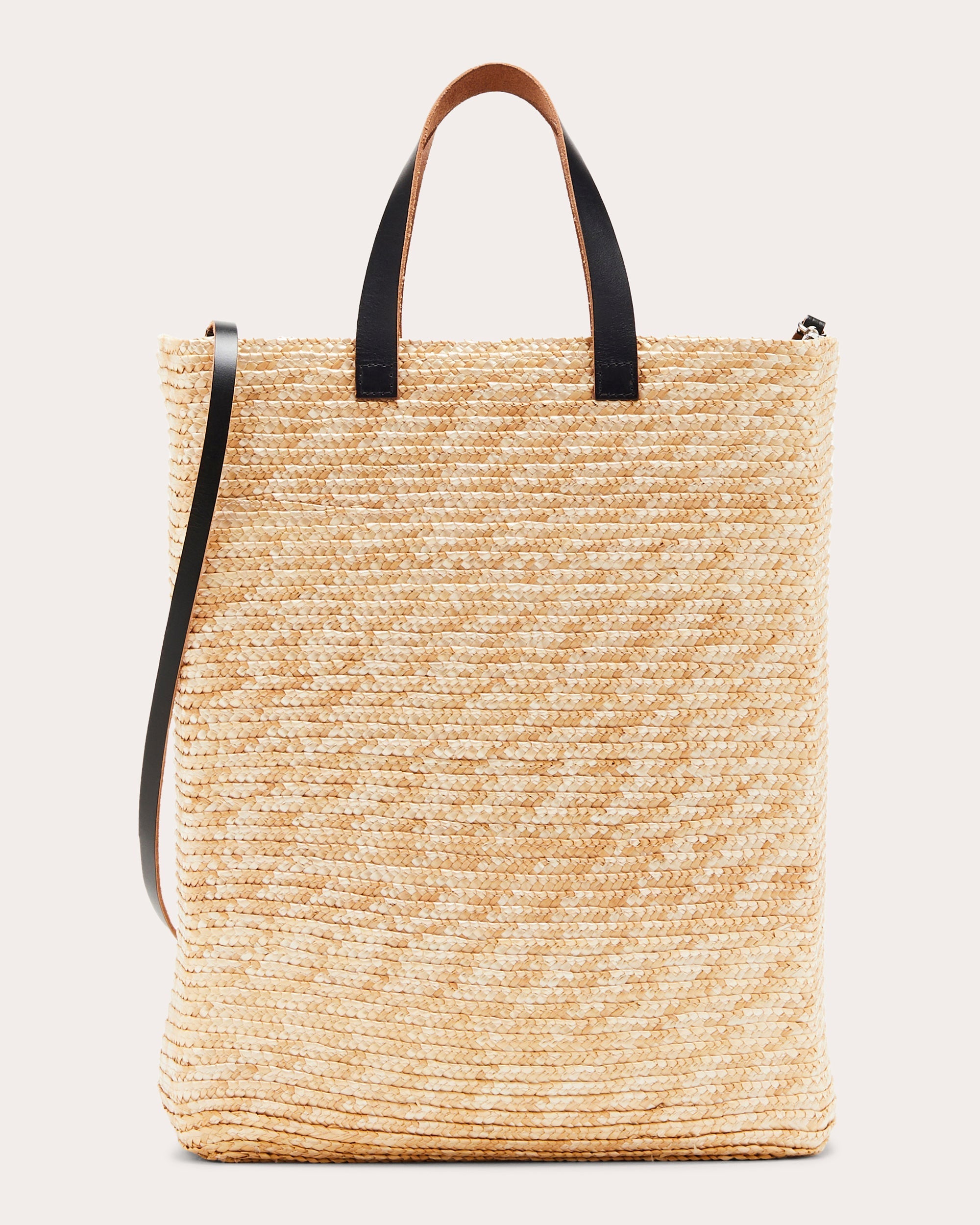 Big Straw Leather-Paneled Straw Tote
