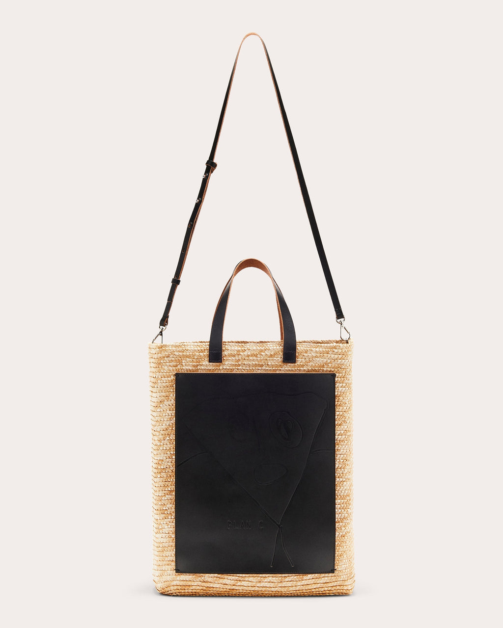 Big Straw Leather-Paneled Straw Tote