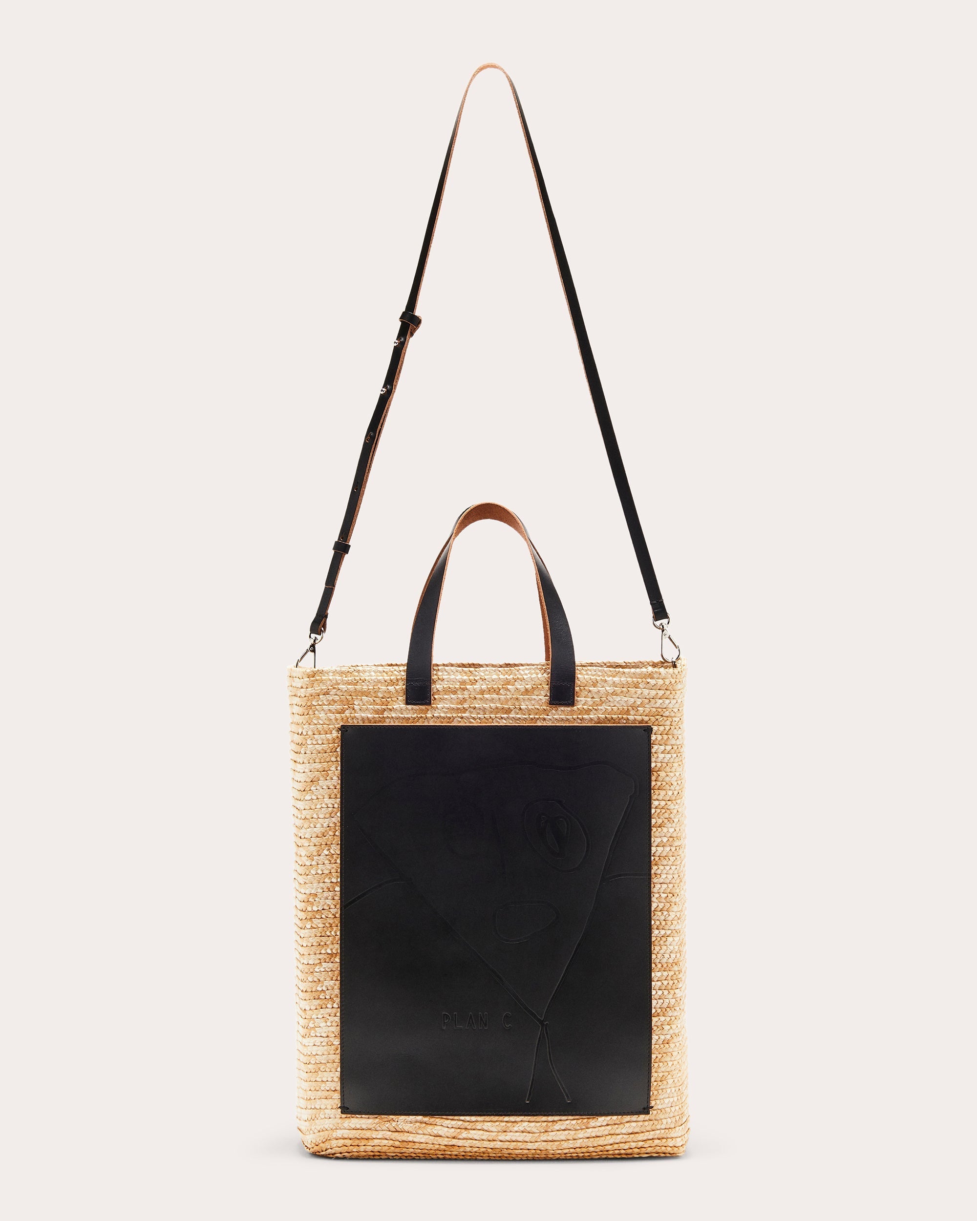 Big Straw Leather-Paneled Straw Tote