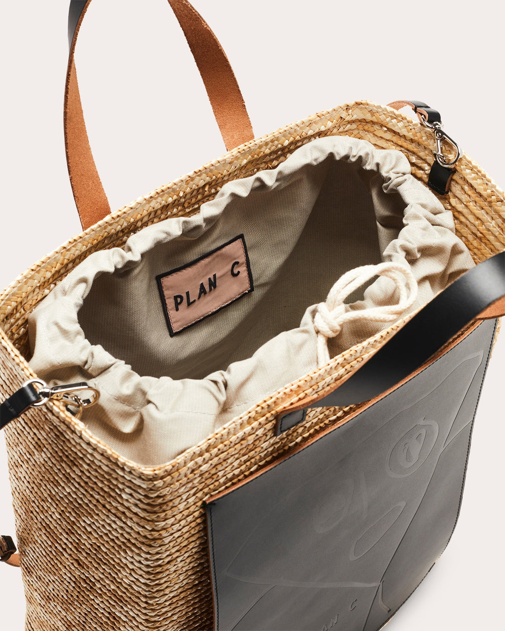 Big Straw Leather-Paneled Straw Tote