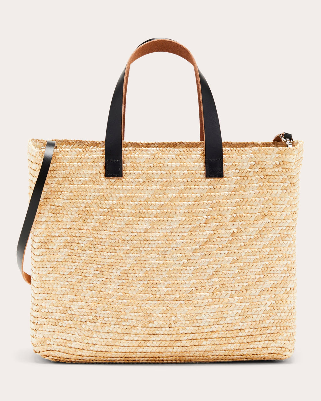 Small Leather-Paneled Straw Tote